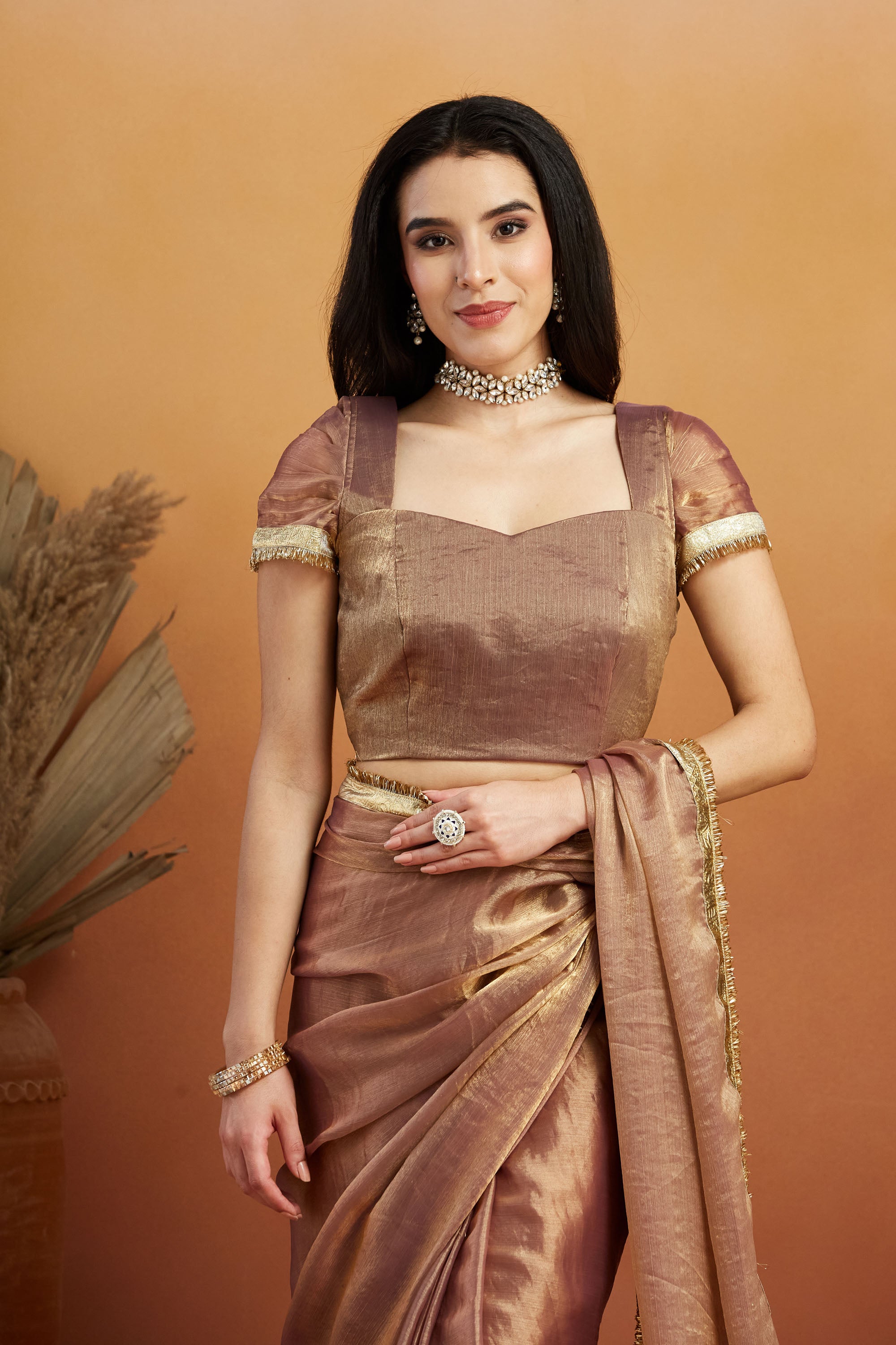 Ari Mirror Work Shiney Silver Chiffon Saree