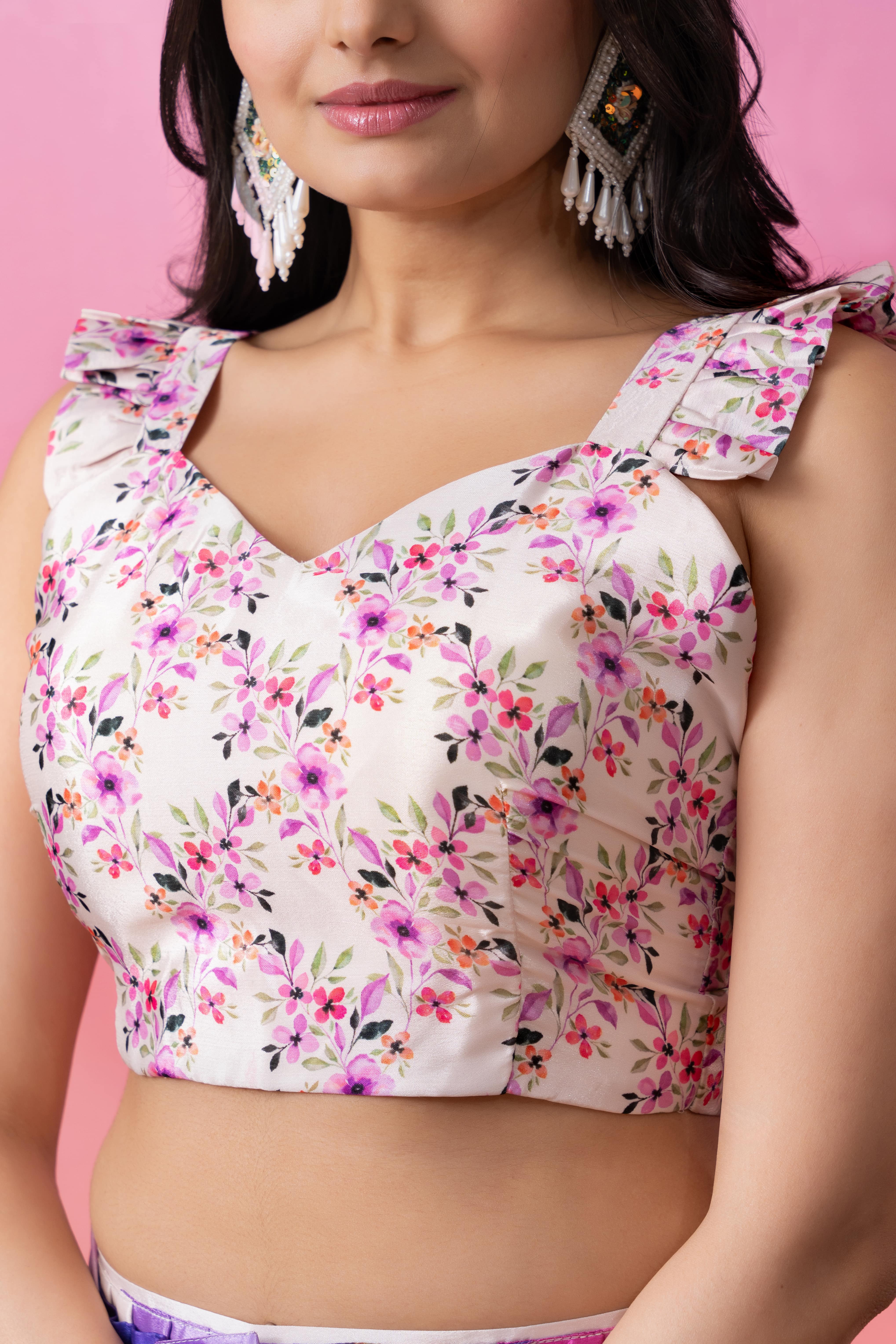 Cream Art Silk Floral Printed Ready to Wear Saree