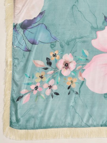 Sky Blue Floral Printed Satin Ready to Wear Saree