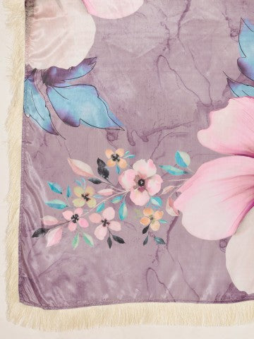 Purple Floral Printed Satin Ready to Wear Saree
