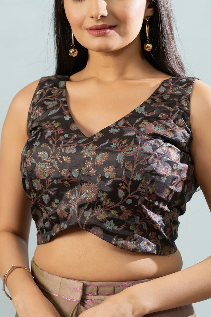 Lustrous Tissue Silk Solid Ready to Wear Peach Saree with Printed Blouse