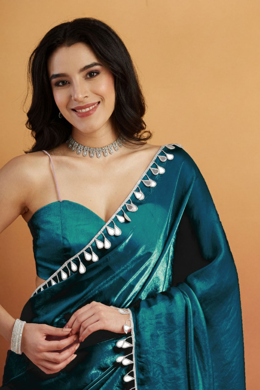 Teal Designer Tissue Ready To Wear Saree
