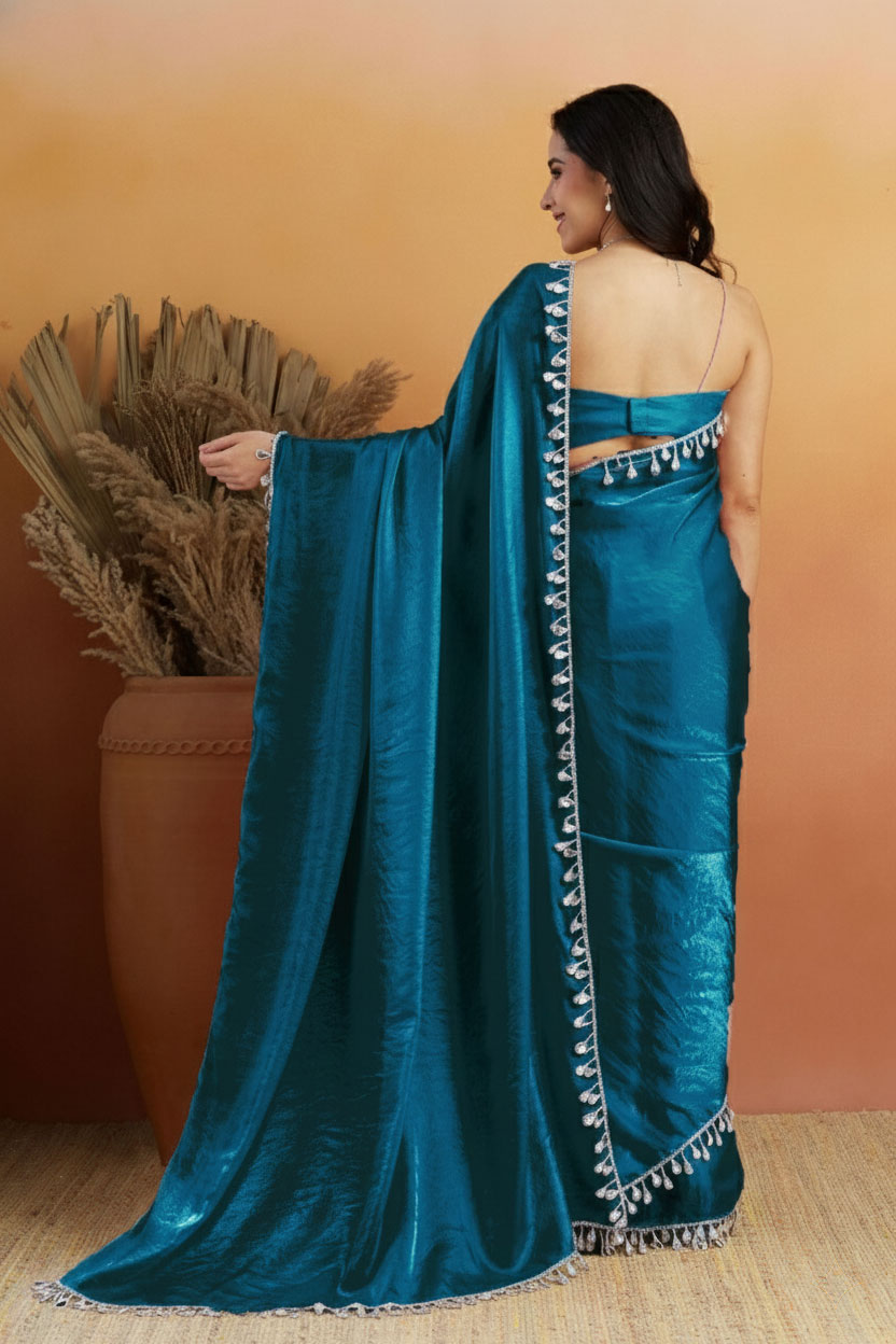 Teal Designer Tissue Ready To Wear Saree