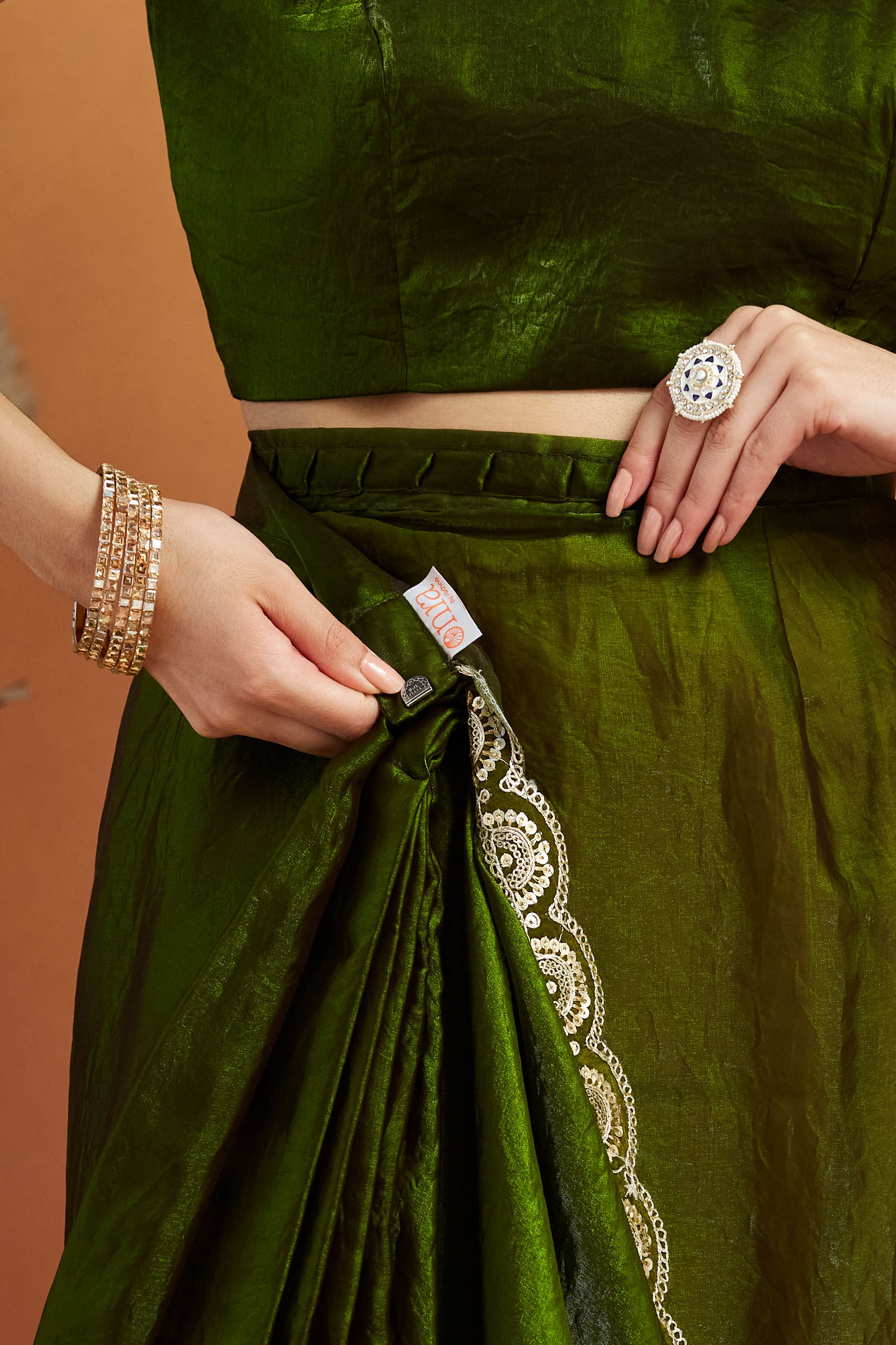 Gota Stone Tassels Fandy Mehendi Glass Tissue Silk Ready to Wear Saree