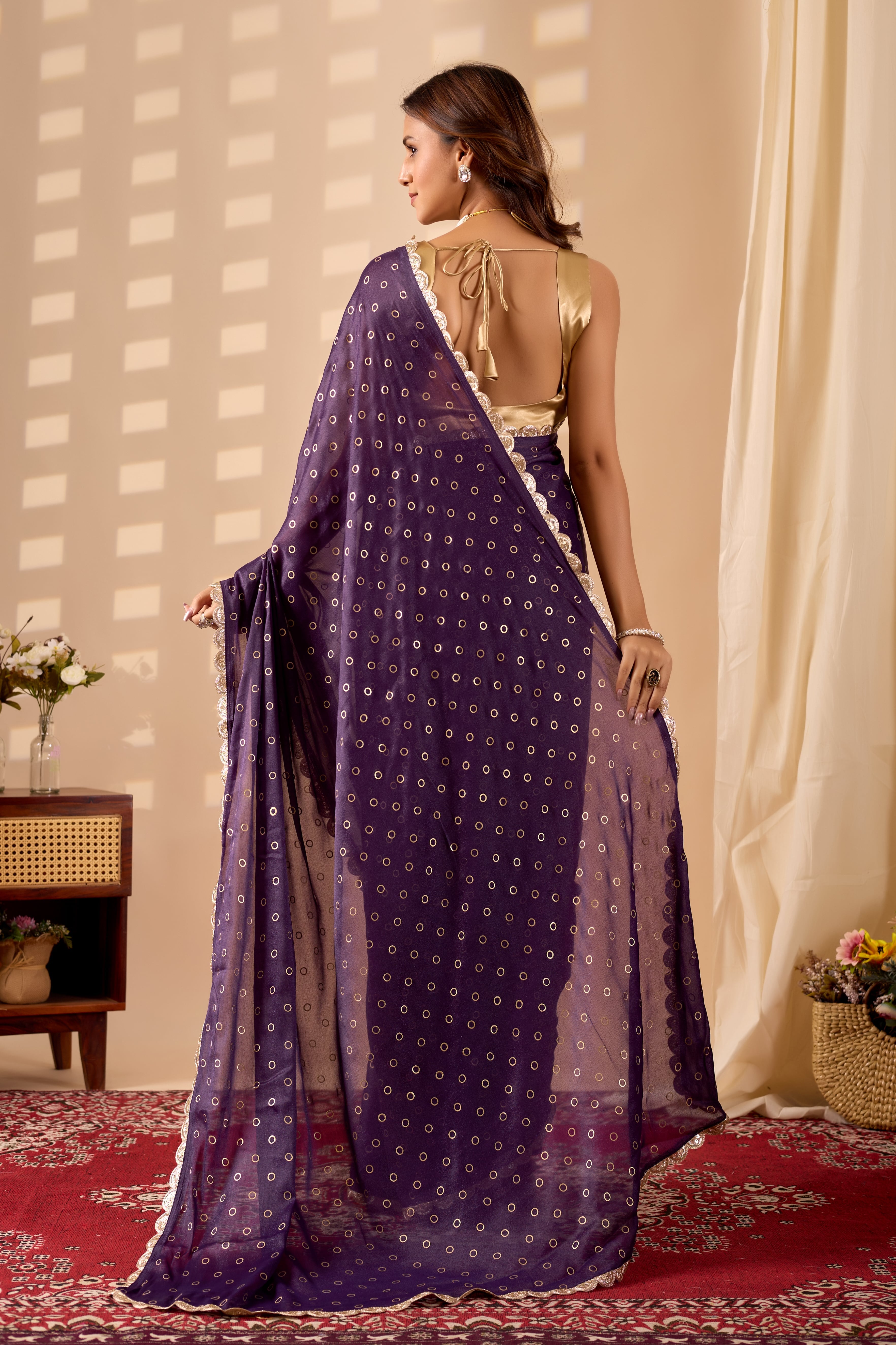 Royal Purple Polka Glamour with Scalloped Gold Accents.