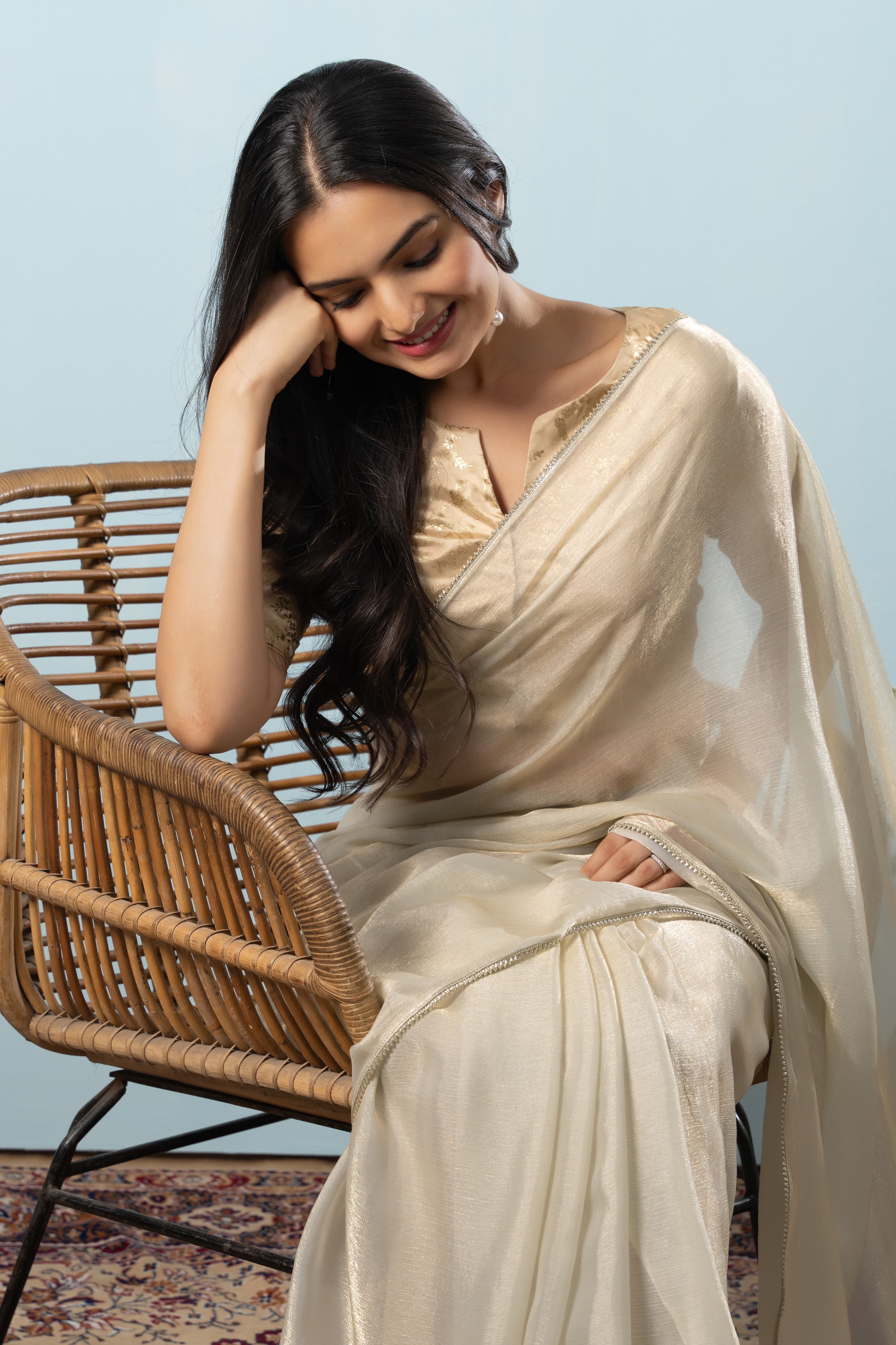Glass Tissue Chiffon Bollywood Prestitched Ready To Wear Green Saree