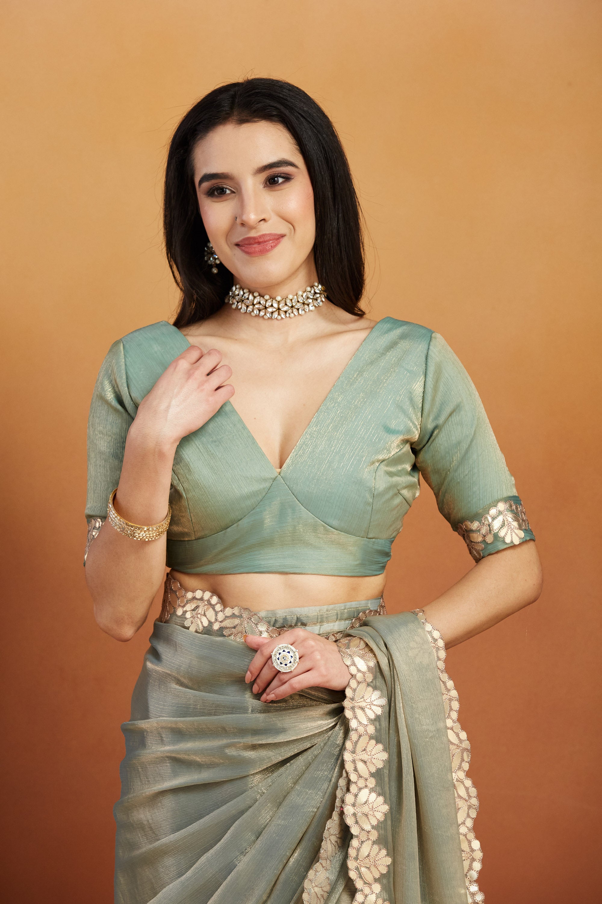 Gotta Pati Lace Work Satin Tissue Silk  Saree