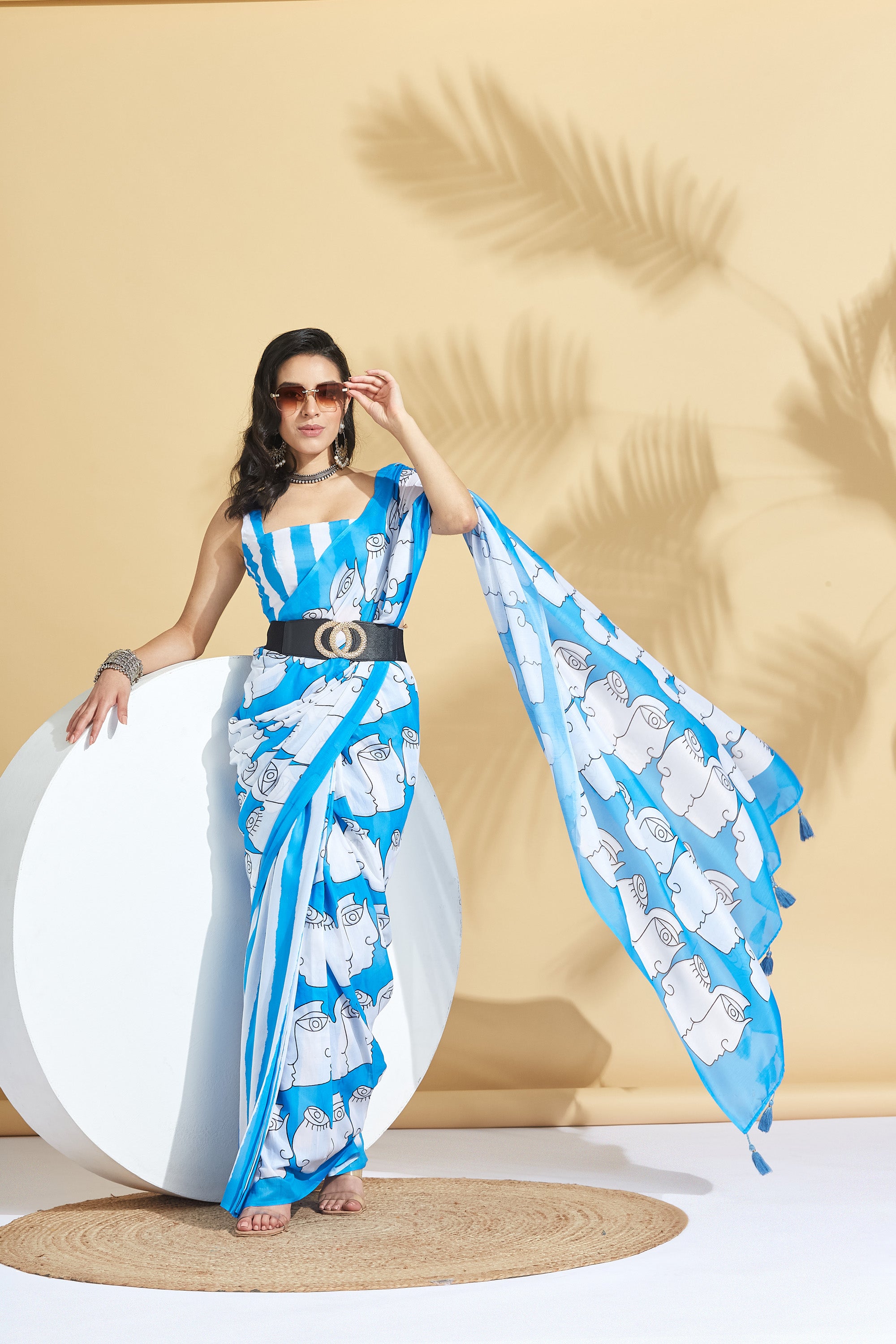 Digital Mural Face Prints Soft Cotton Saree