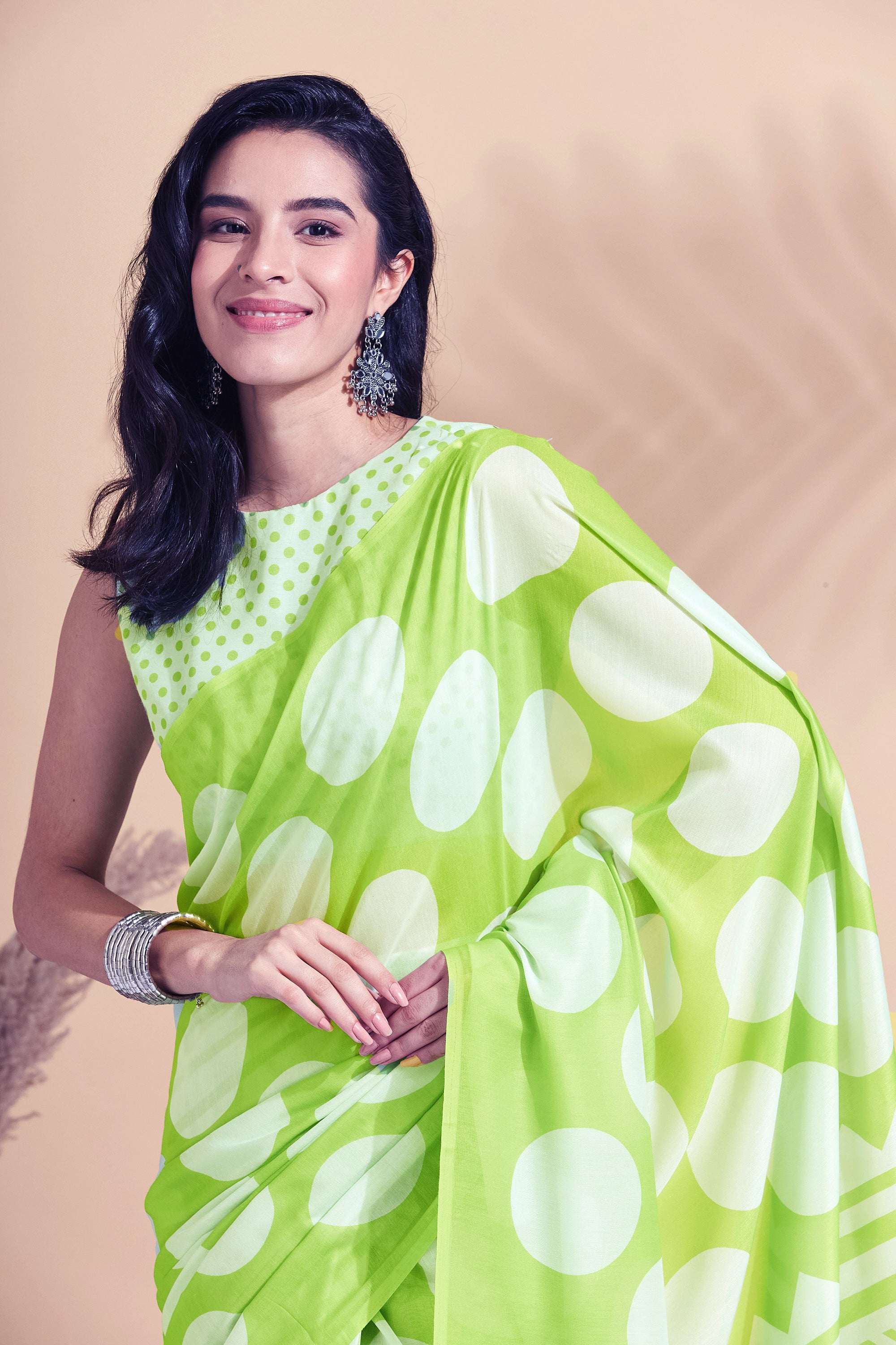 Digital Soft Polka Prints Mulmul Cotton Saree