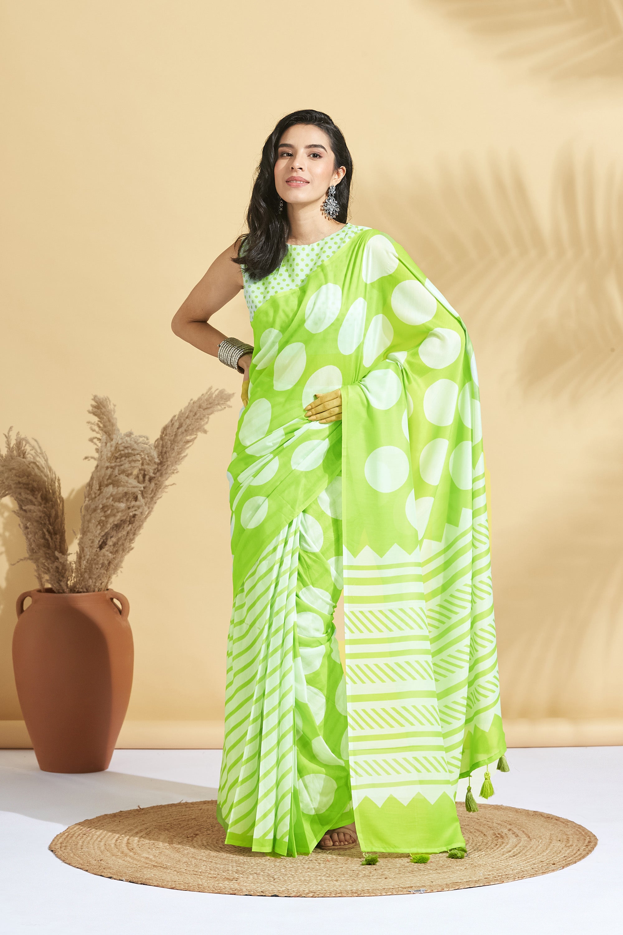Digital Soft Polka Prints Mulmul Cotton Saree