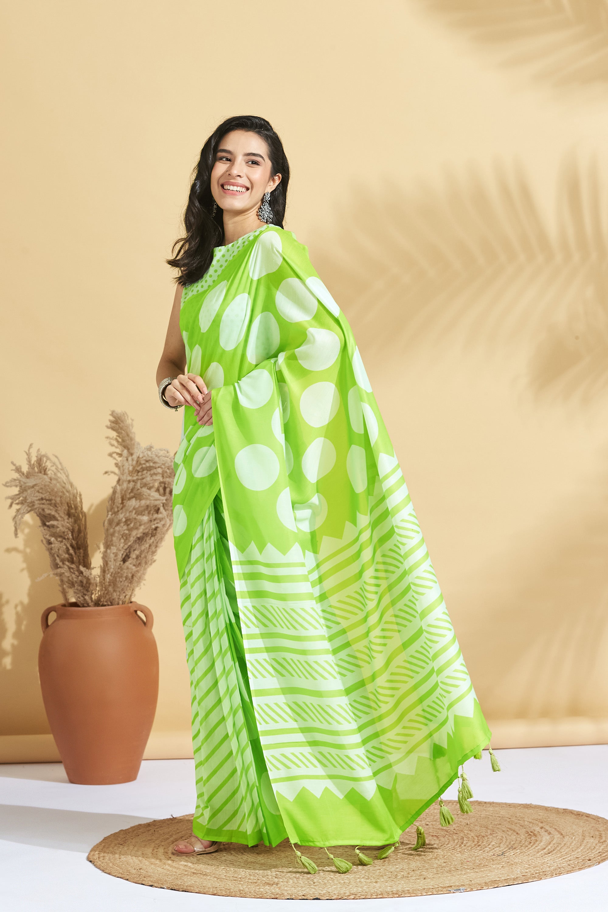 Digital Soft Polka Prints Mulmul Cotton Saree