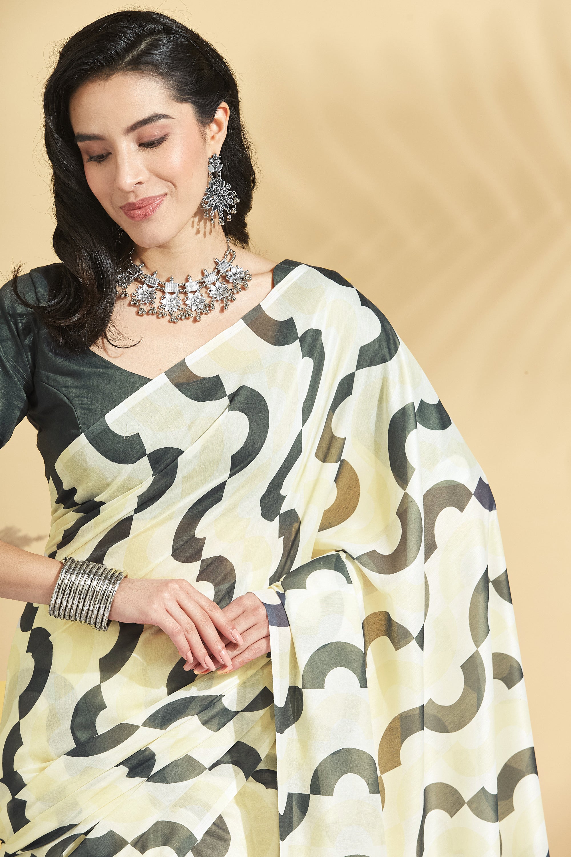 Digital Pastel Prints Lemon Soft Cotton Saree