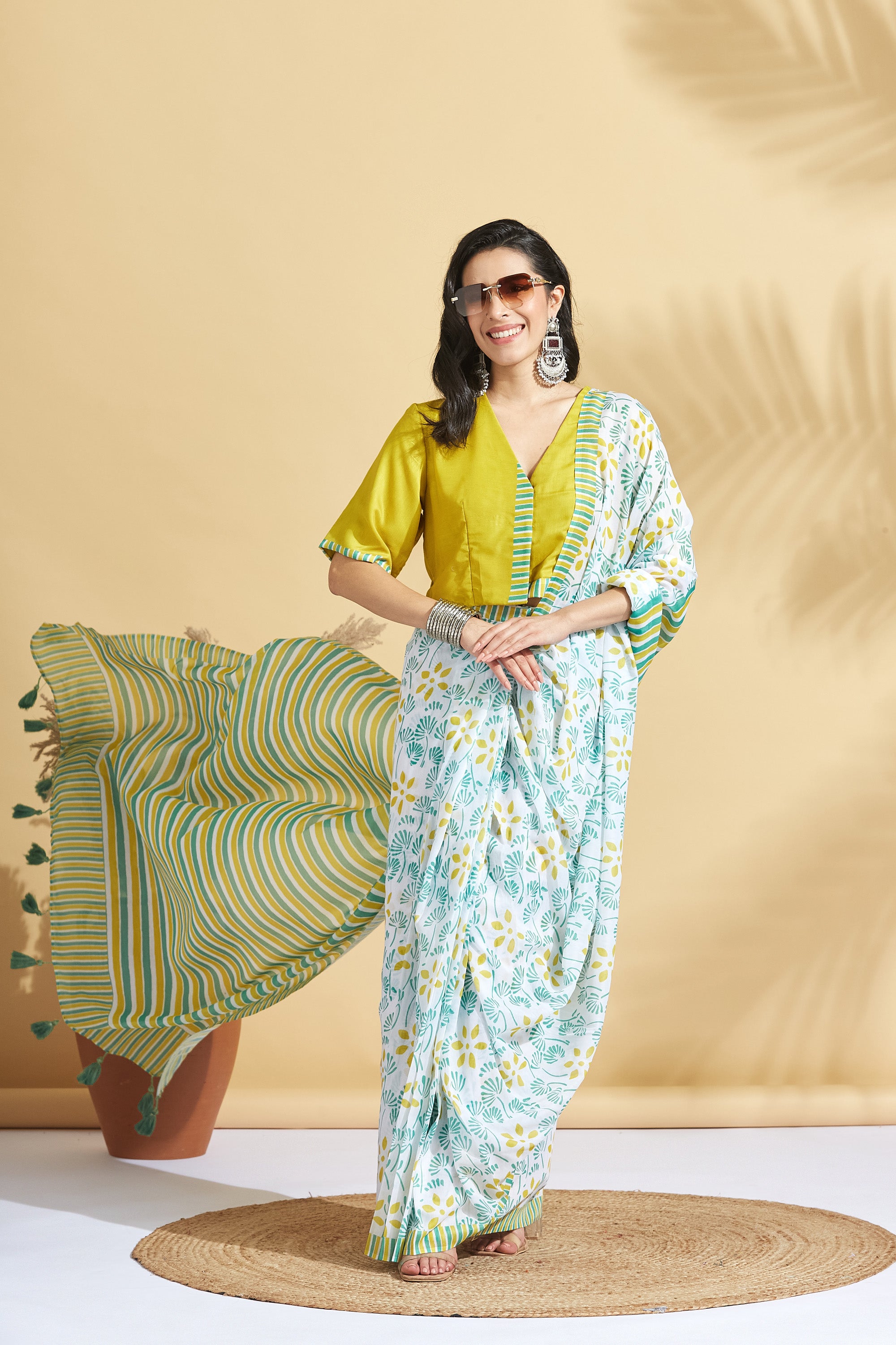 Digital Stripe Prints Soft Cotton Ready to Wear Saree