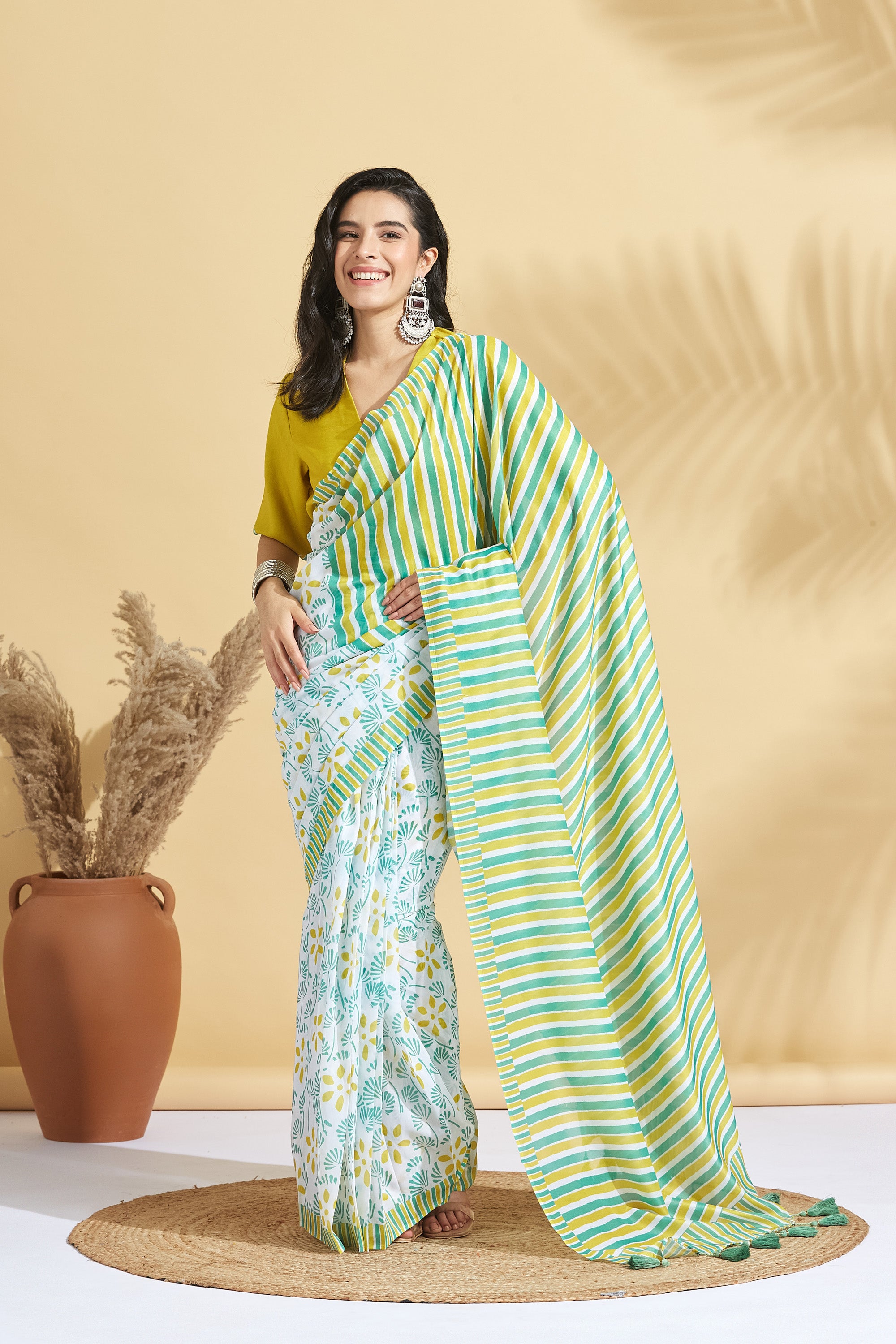 Digital Stripe Prints Soft Cotton Saree