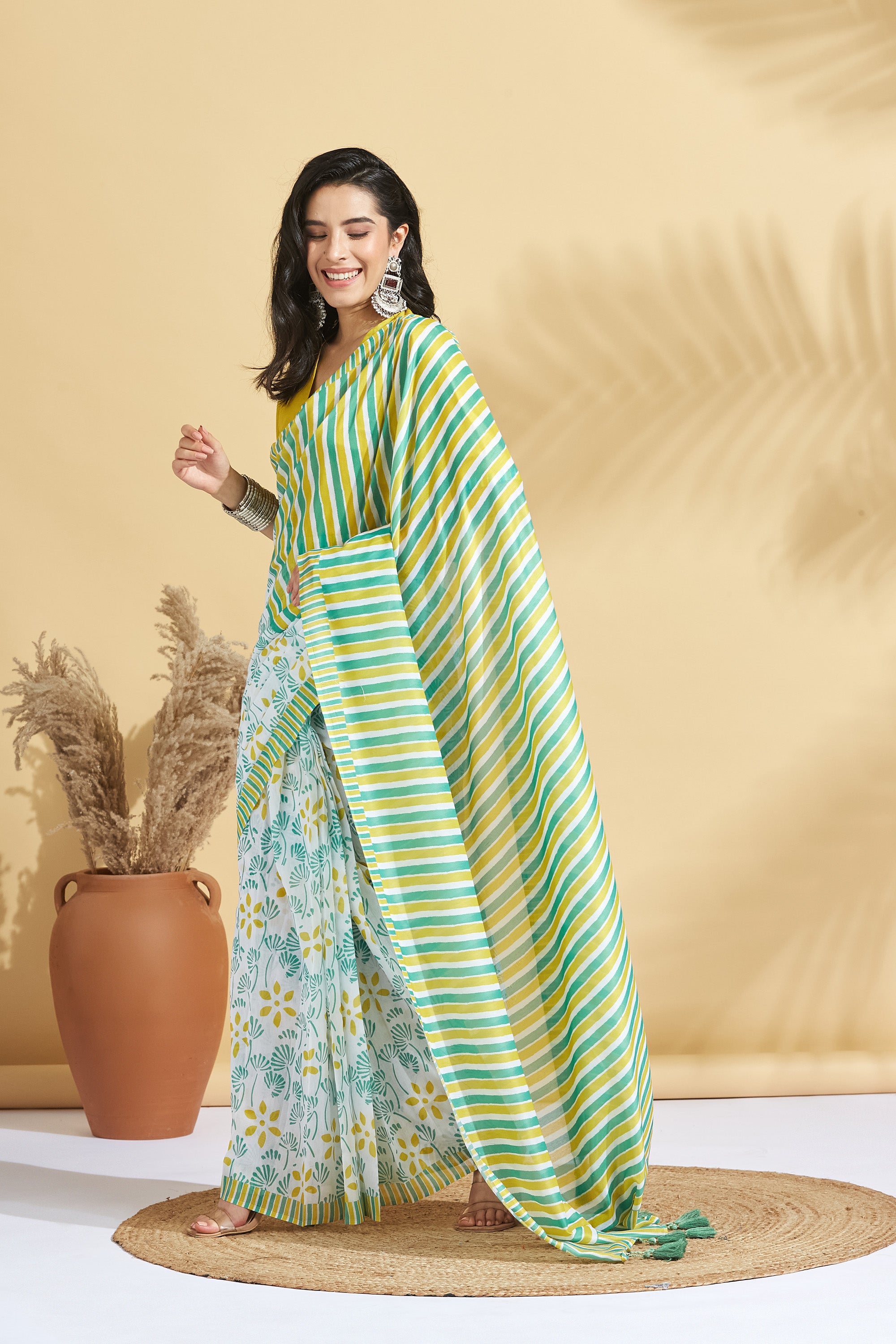 Digital Stripe Prints Soft Cotton Ready to Wear Saree