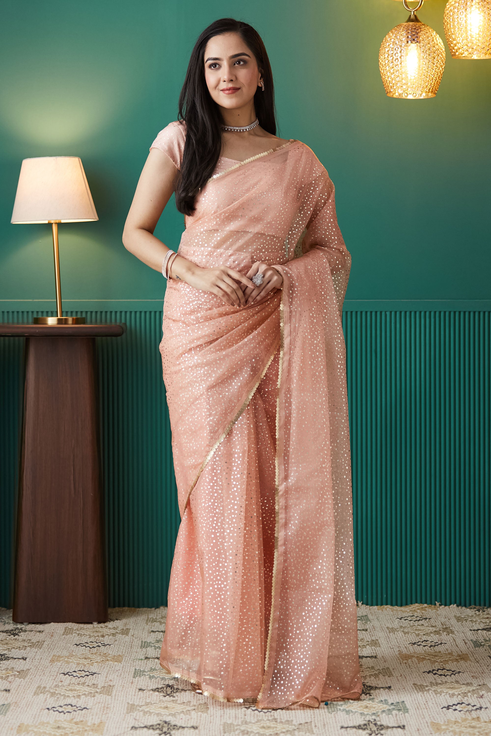 Organza Polka Foil Print Ready To Wear Saree