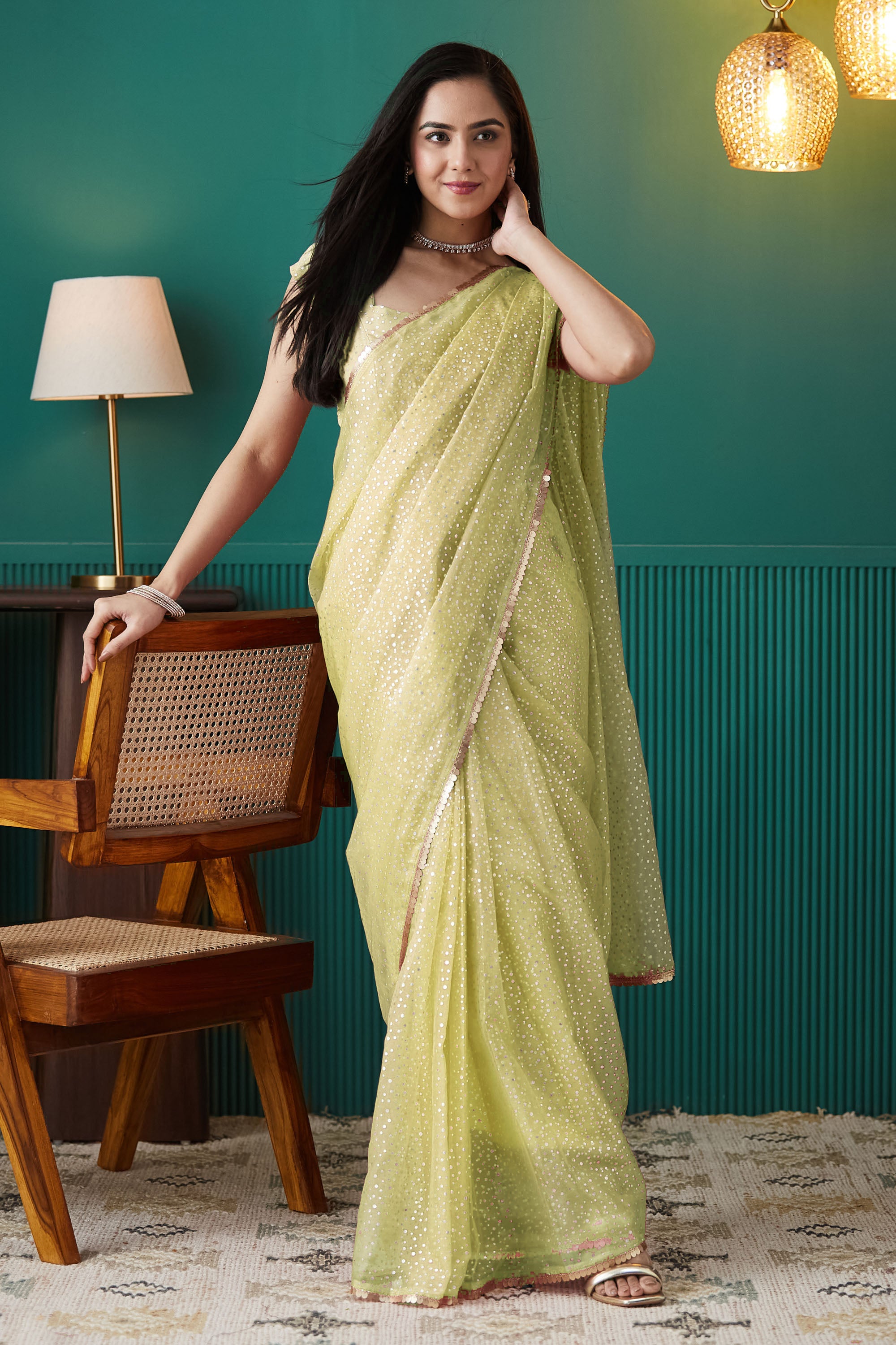 Organza Polka Foil Print Ready To Wear Saree