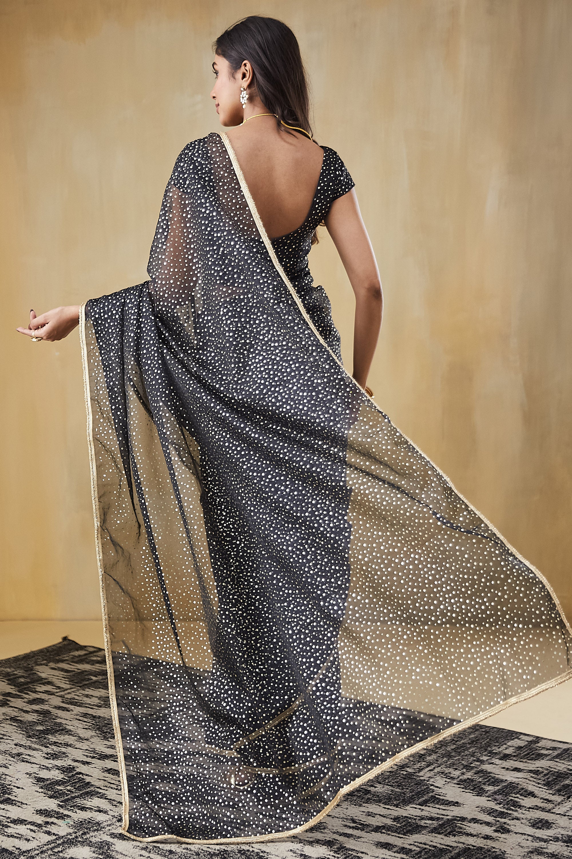 Pre-Draped Organza Polka Foil Saree