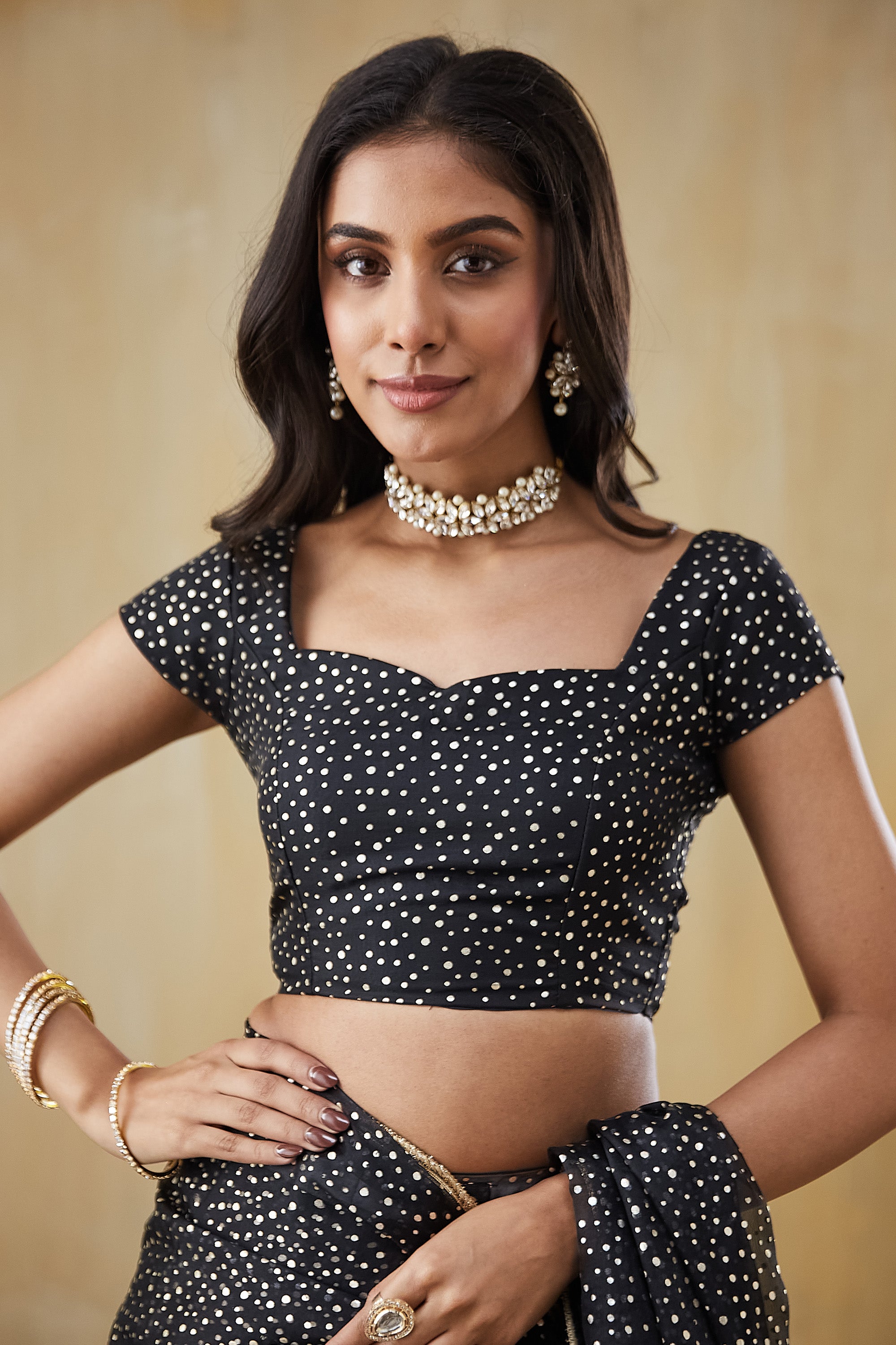 Pre-Draped Organza Polka Foil Saree