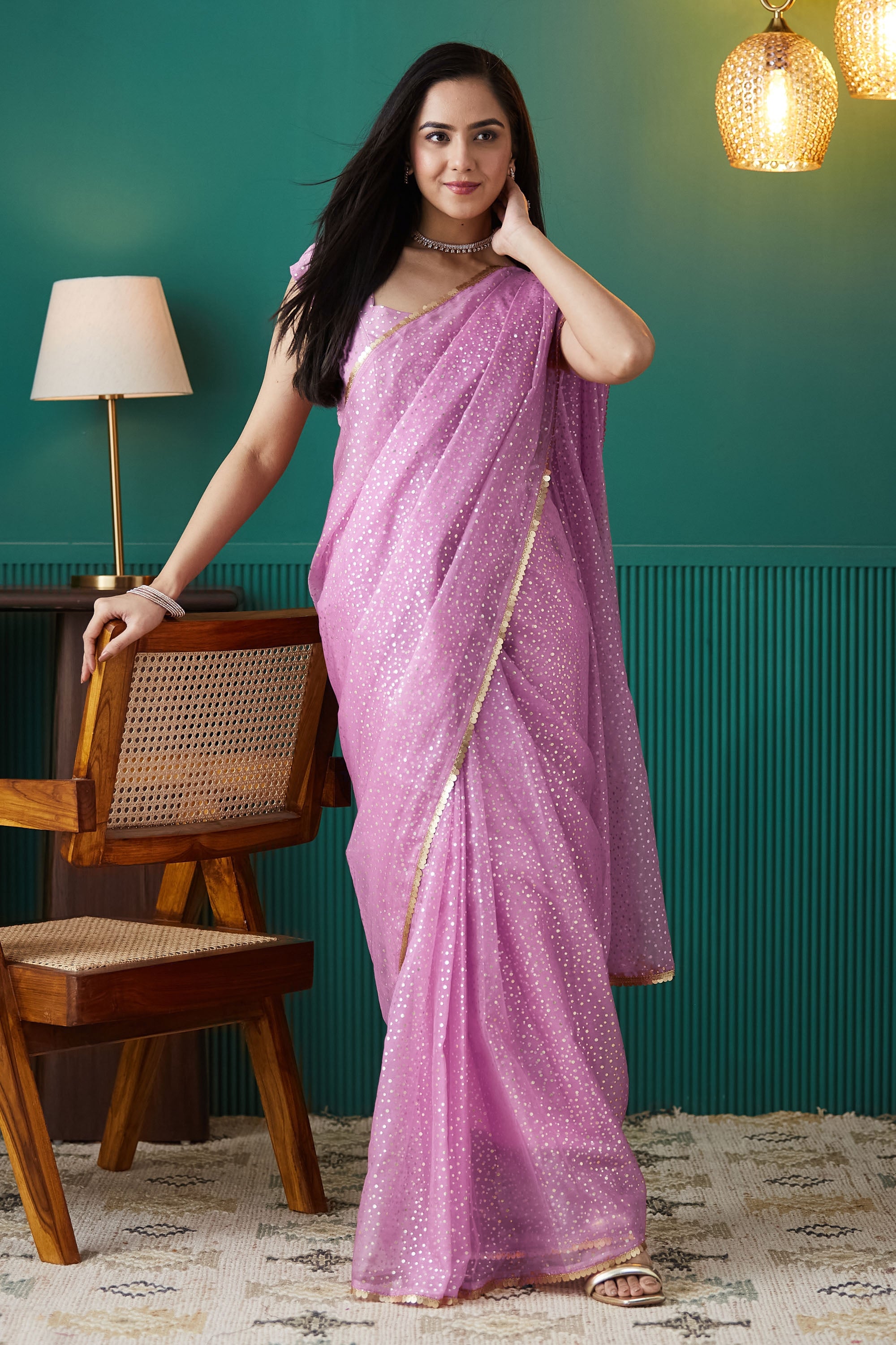 Organza Polka Foil Print Saree