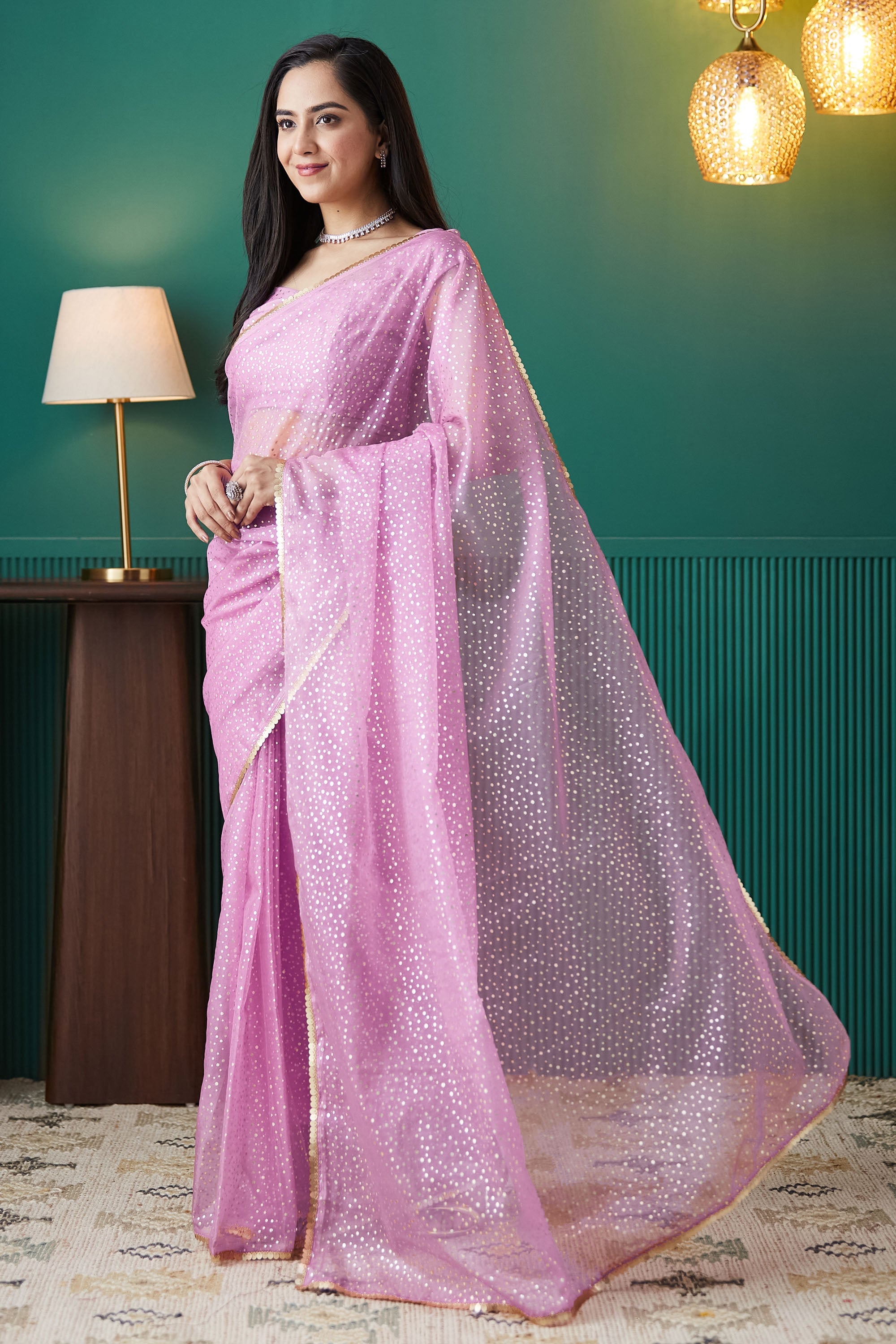 Organza Polka Foil Print Saree
