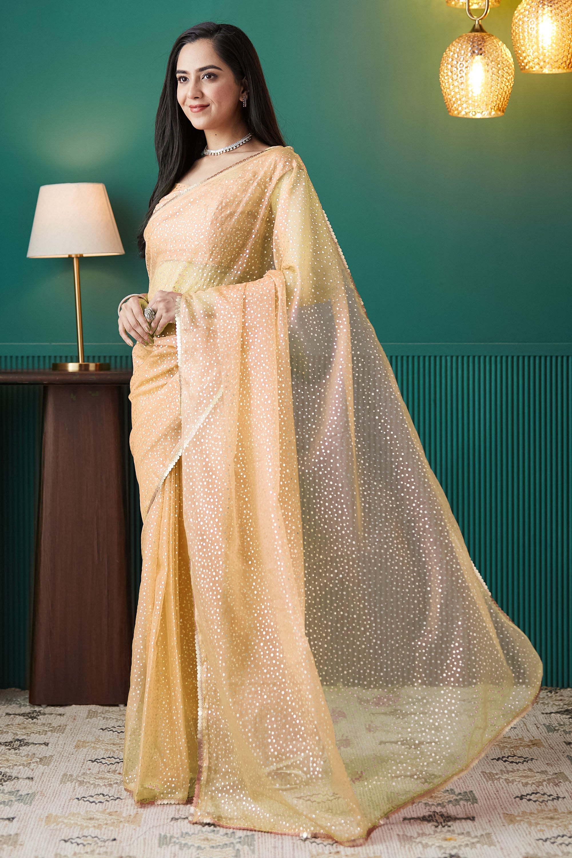 Organza Polka Foil Print Ready To Wear Saree