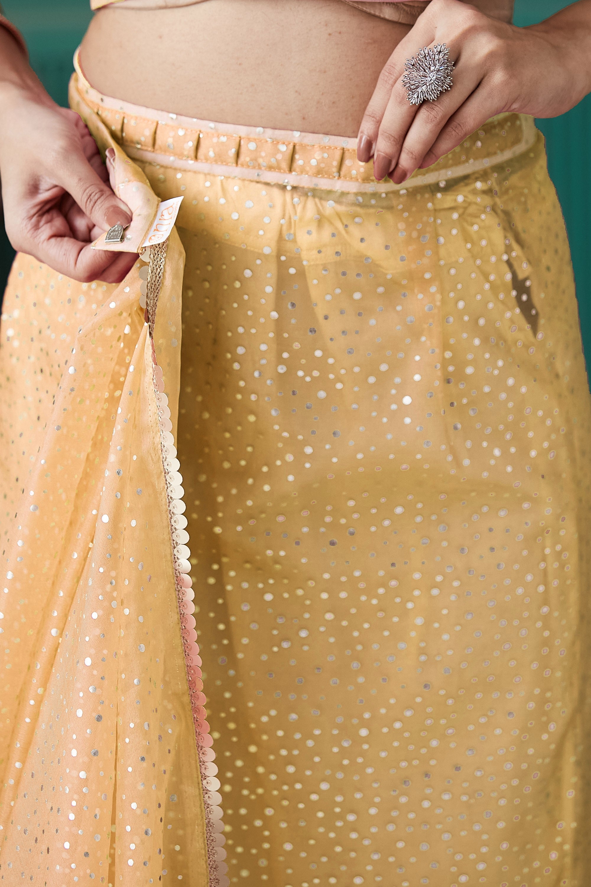 Organza Polka Foil Print Ready To Wear Saree