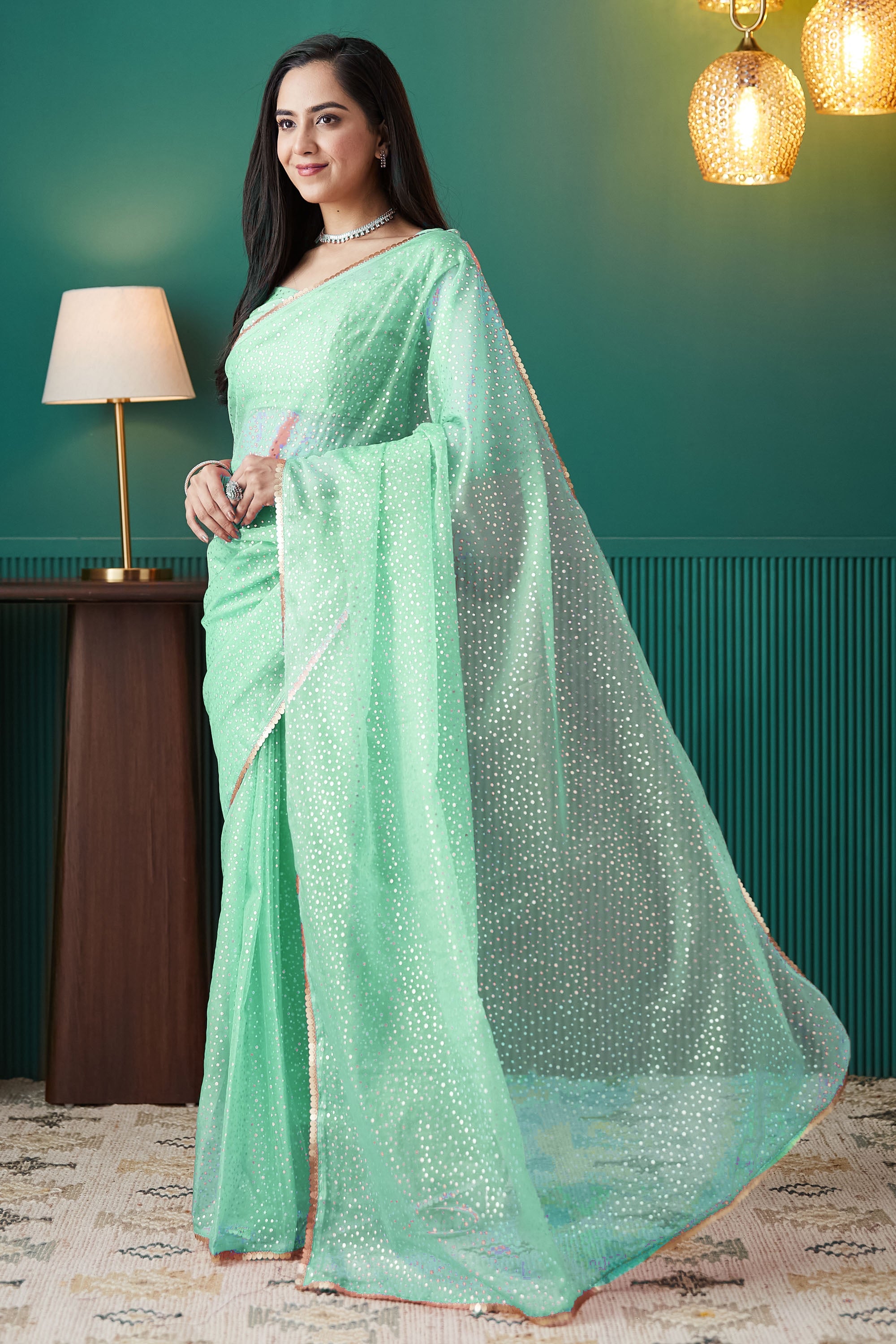 Organza Polka Foil Print Ready To Wear Saree