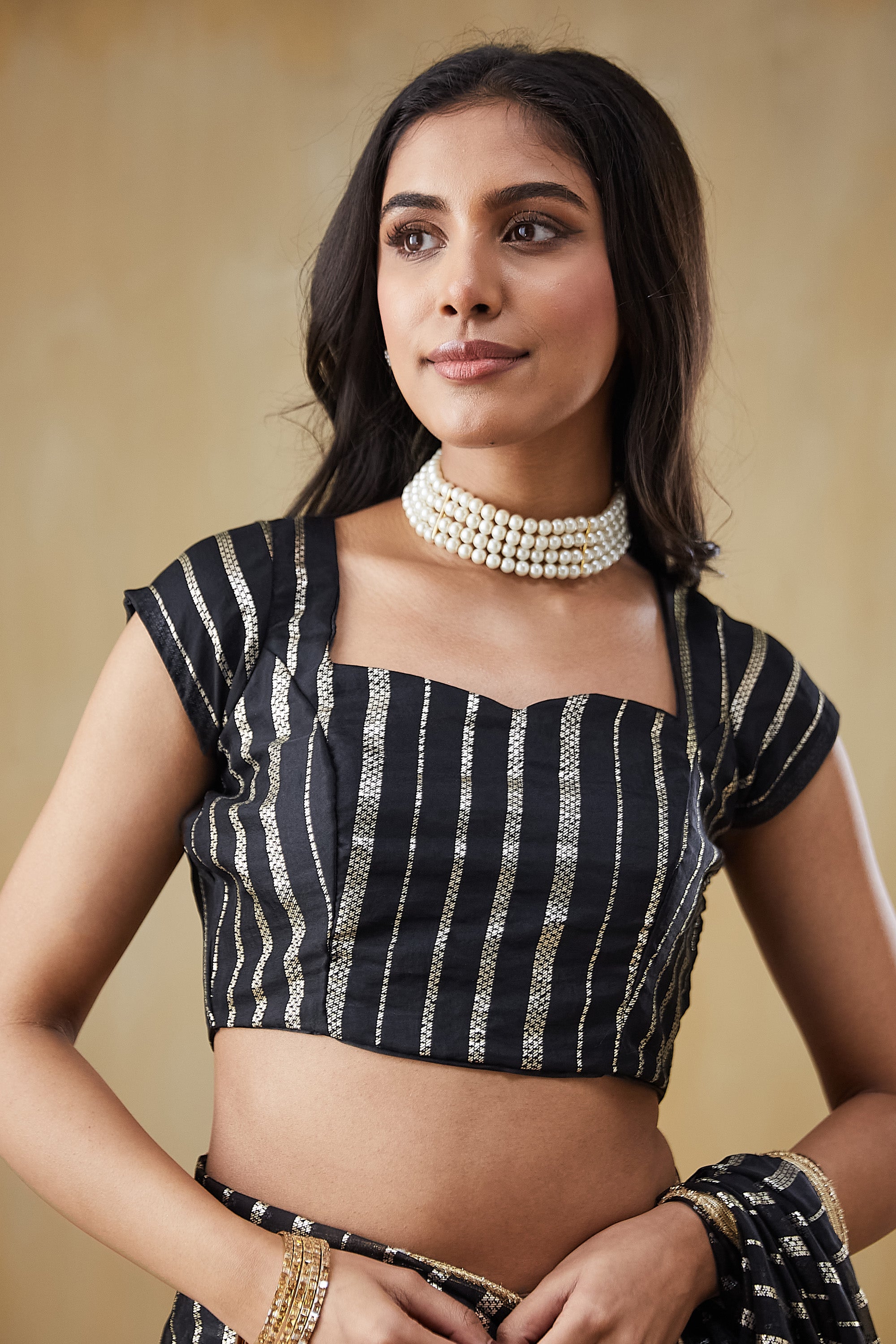 Organza Stripes Foil Print Ready To Wear Saree
