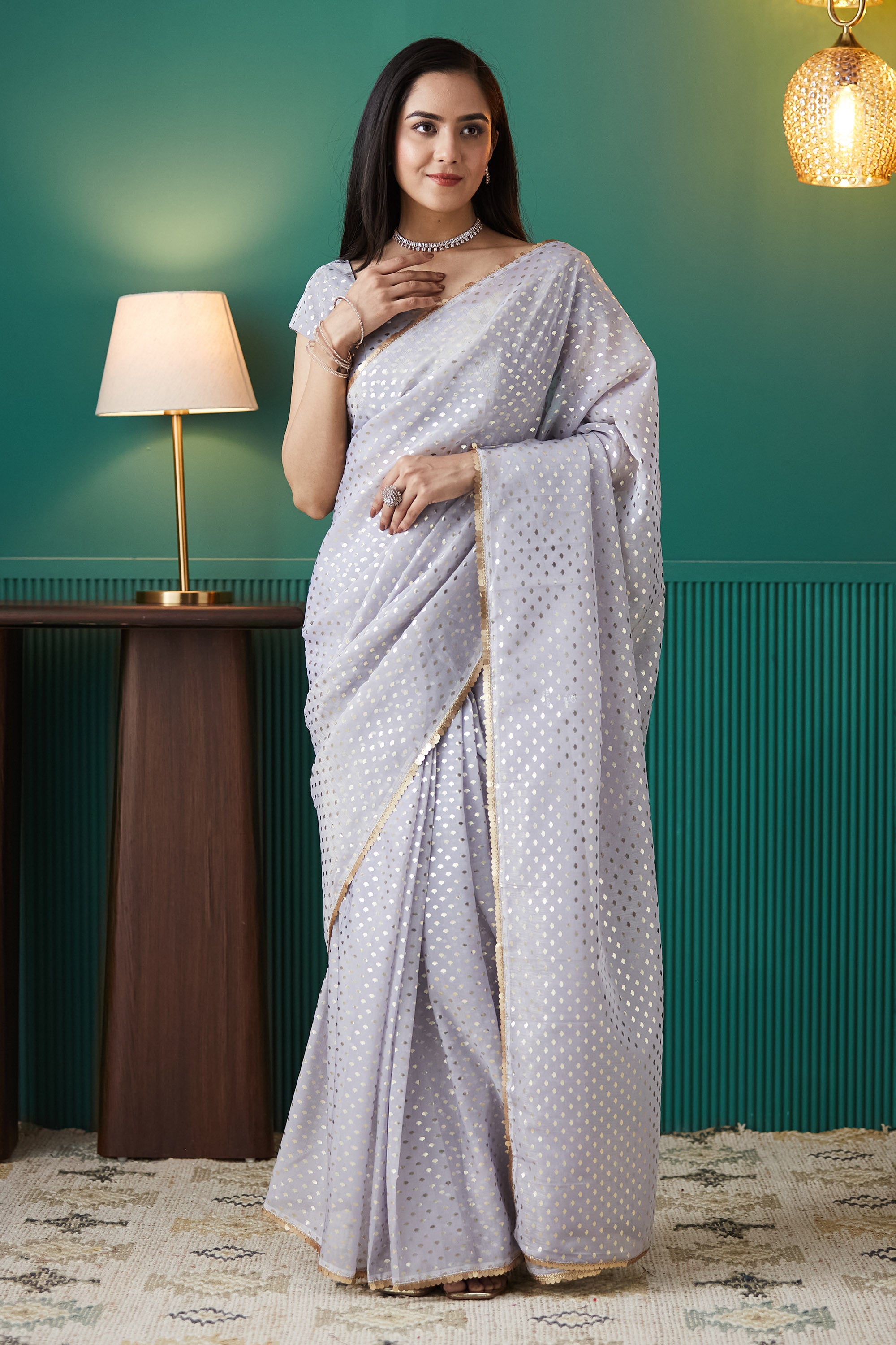 Organza Polka Foil Print Saree