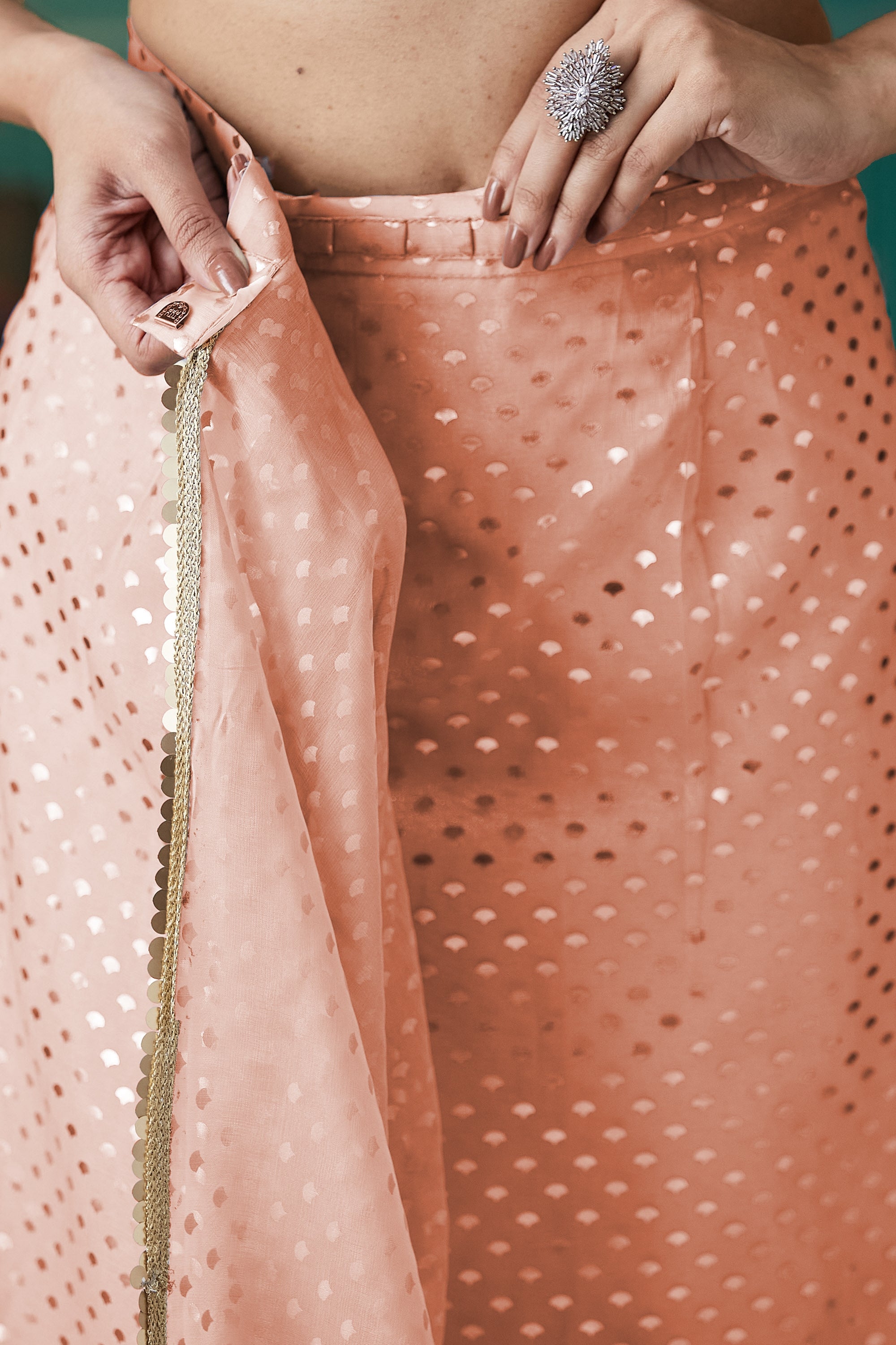 Organza Polka Foil Print Ready To Wear Saree