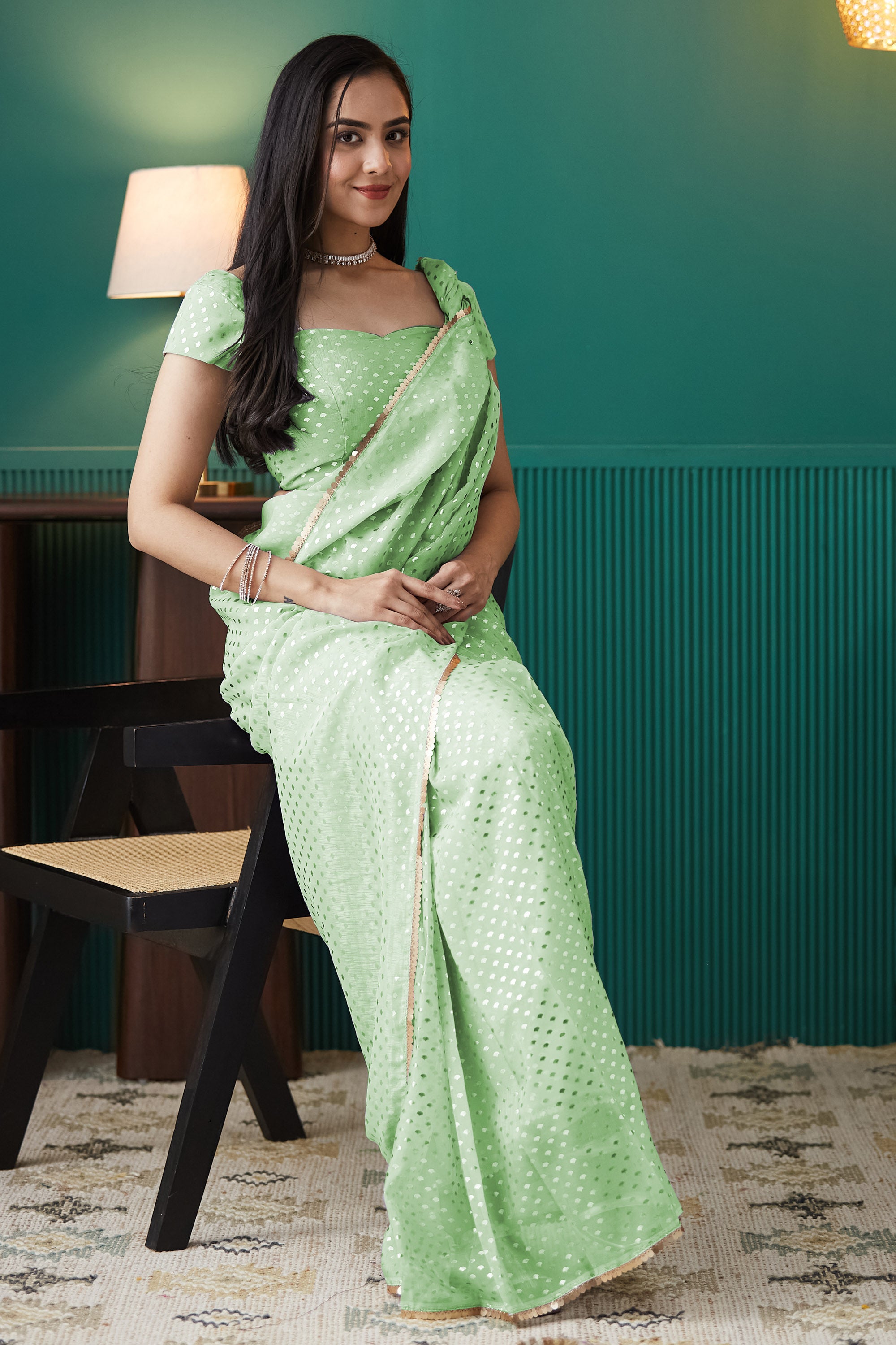 Organza Polka Foil Print Ready To Wear Saree