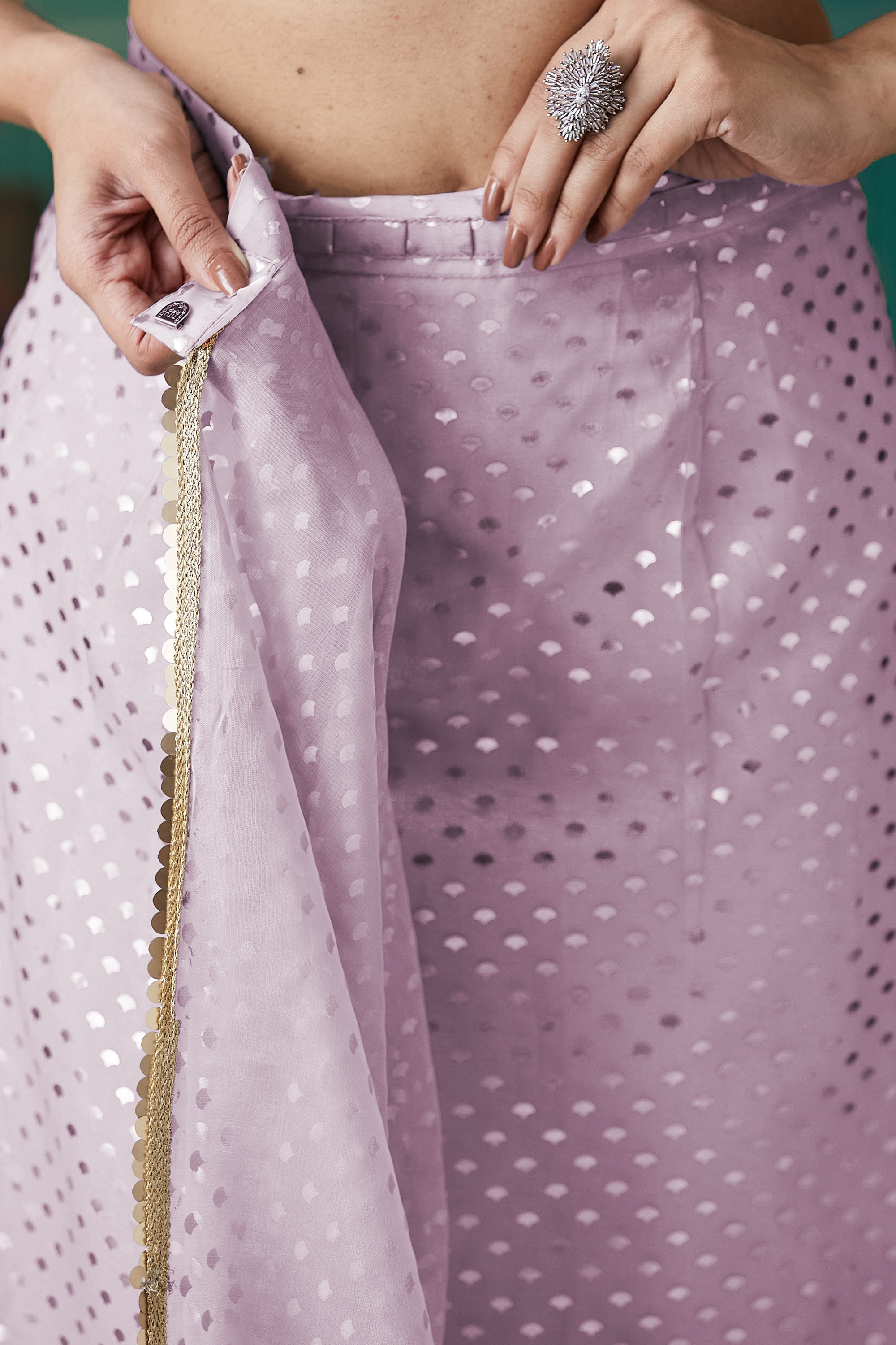 Organza Polka Foil Print Ready To Wear Saree