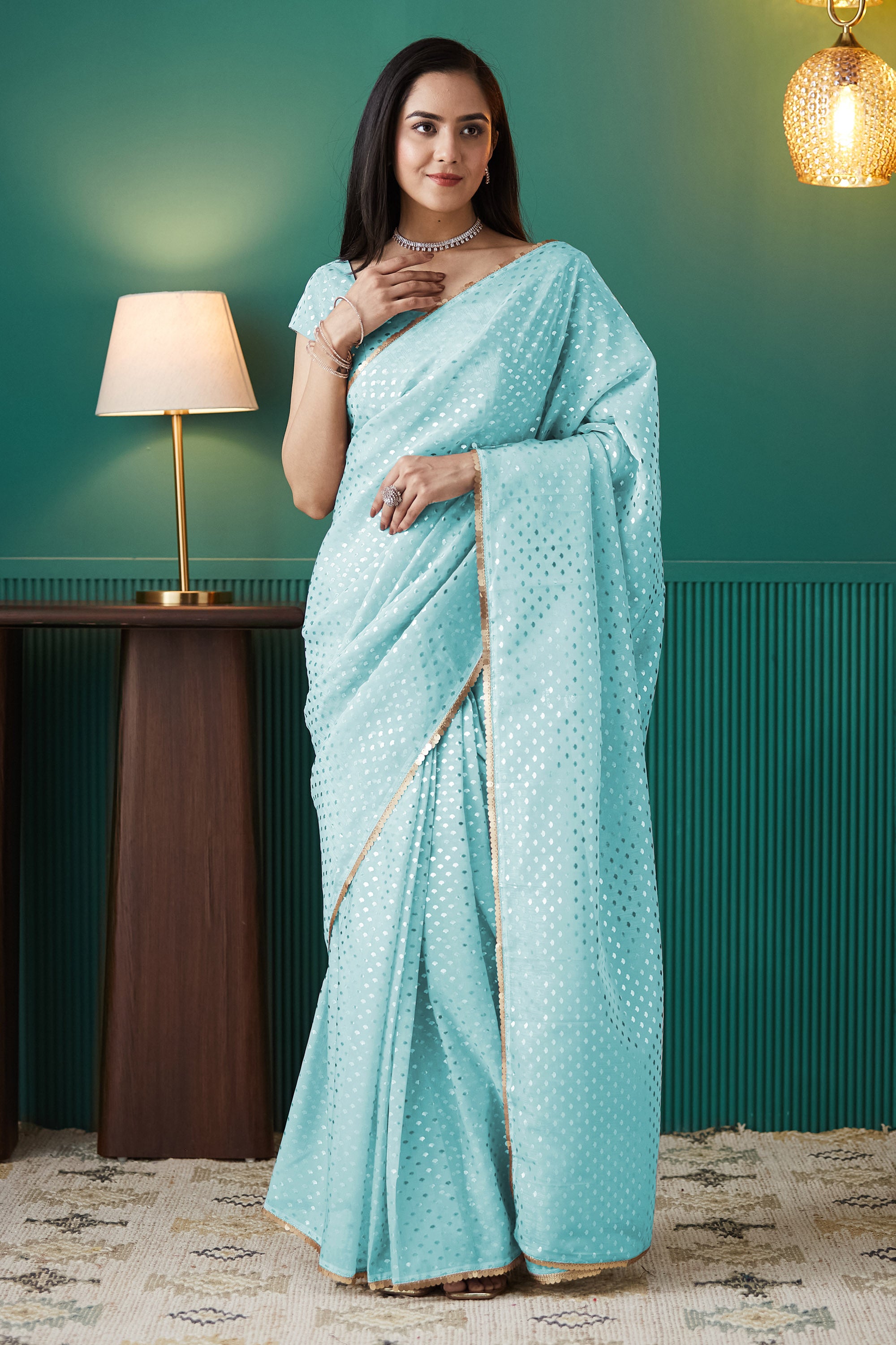 Organza Polka Foil Print Ready To Wear Saree