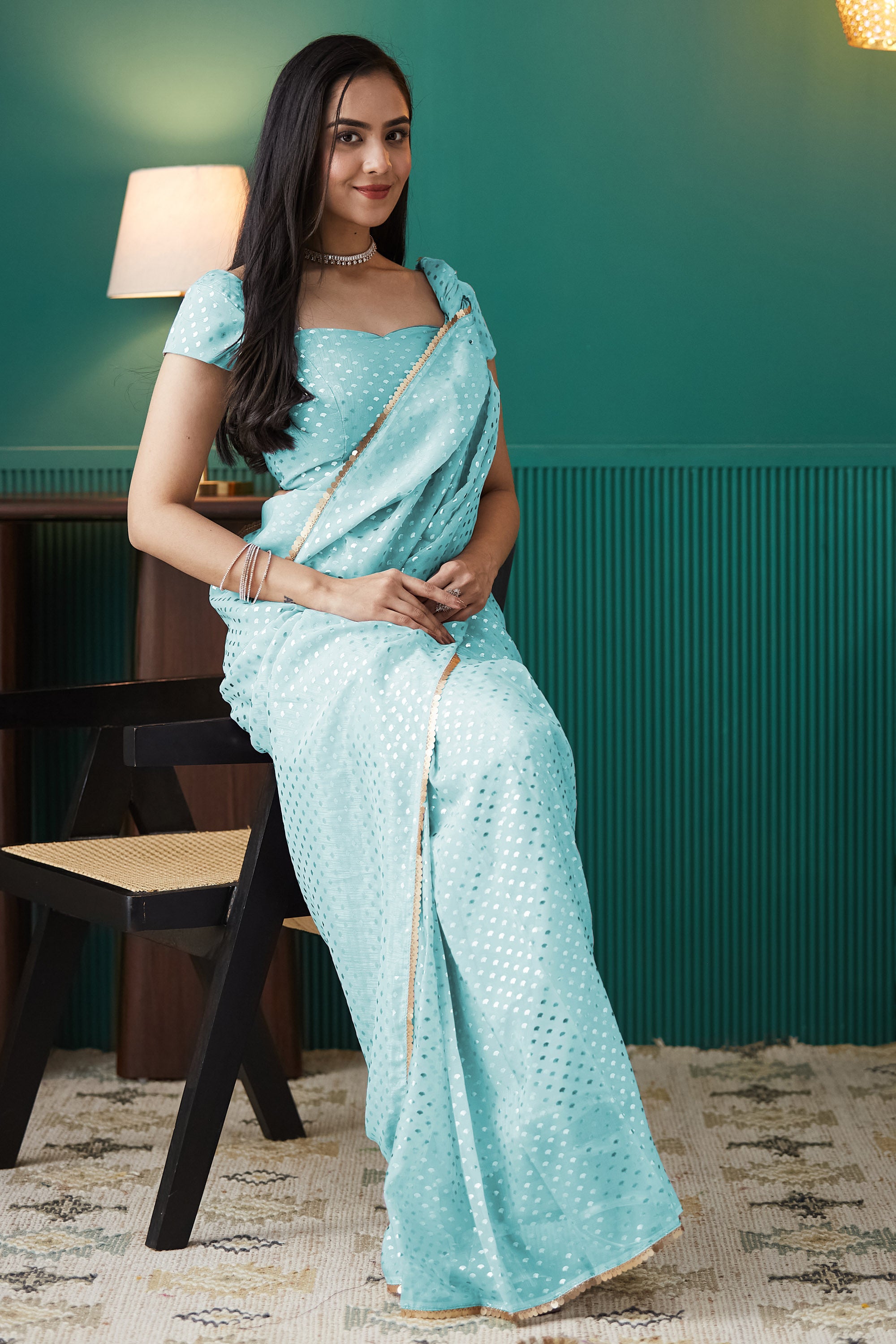 Organza Polka Foil Print Ready To Wear Saree