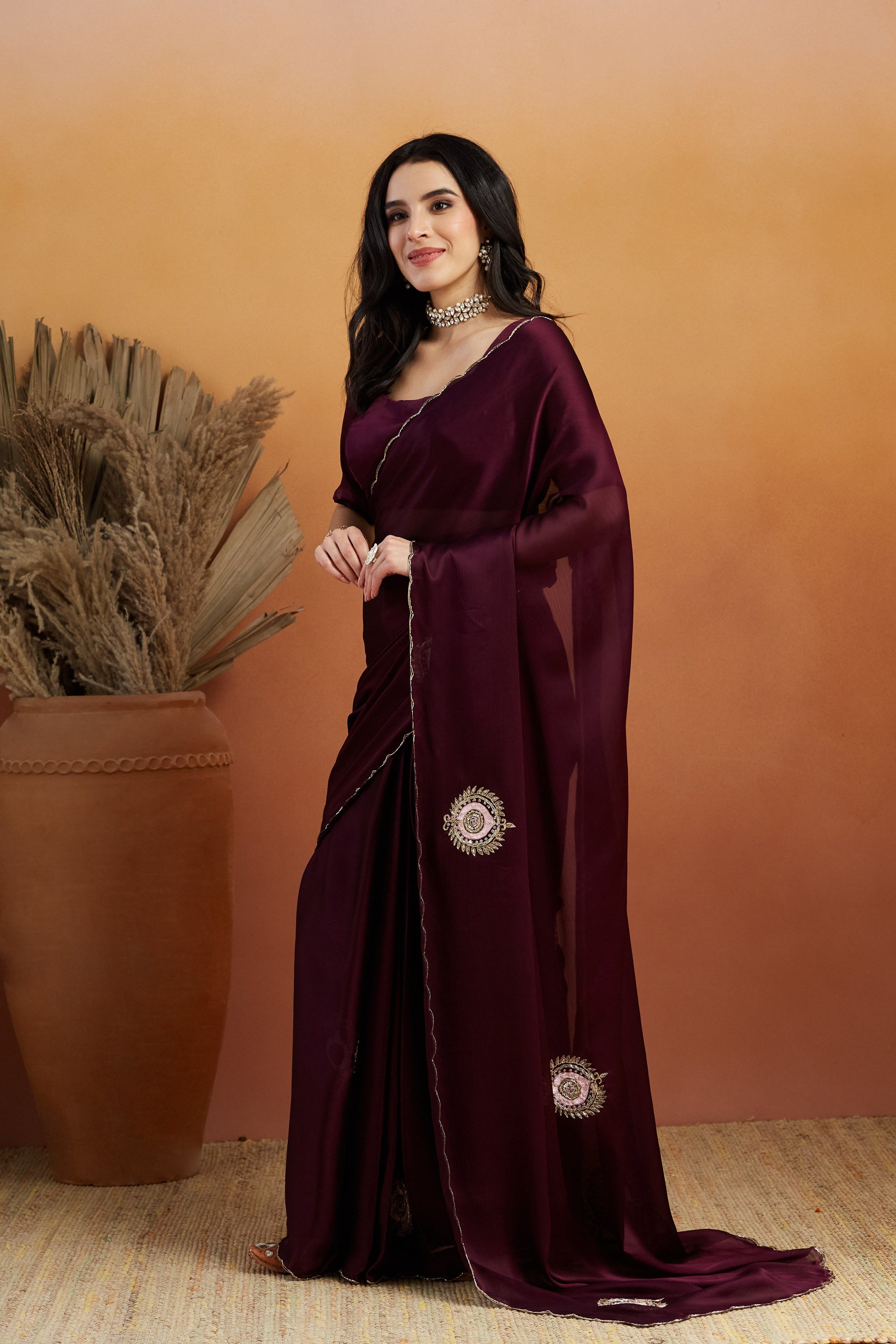 Khatali Work Butta Designer Cutwork Border Saree