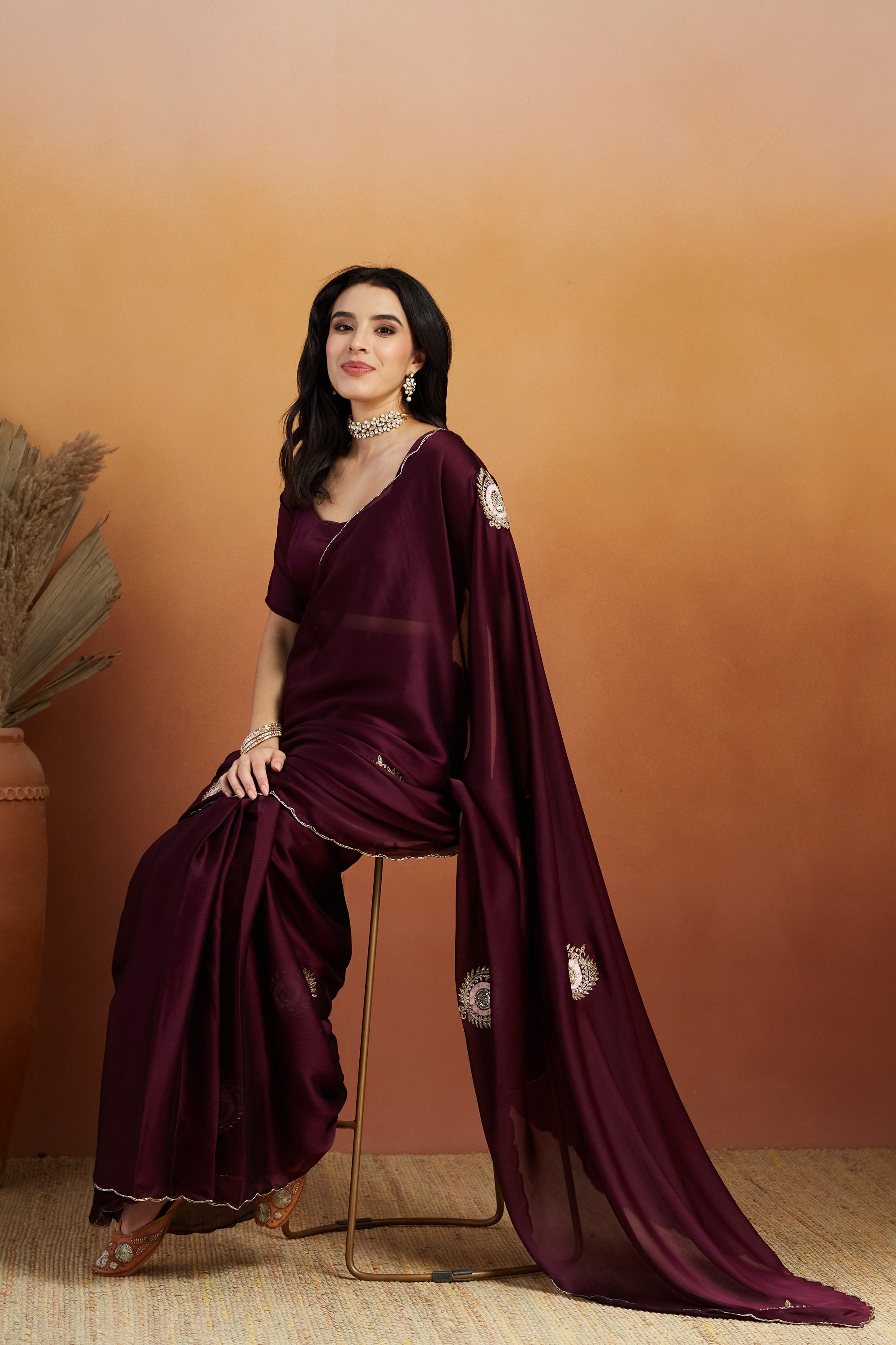 Khatali Work Butta Designer Cutwork Border Saree