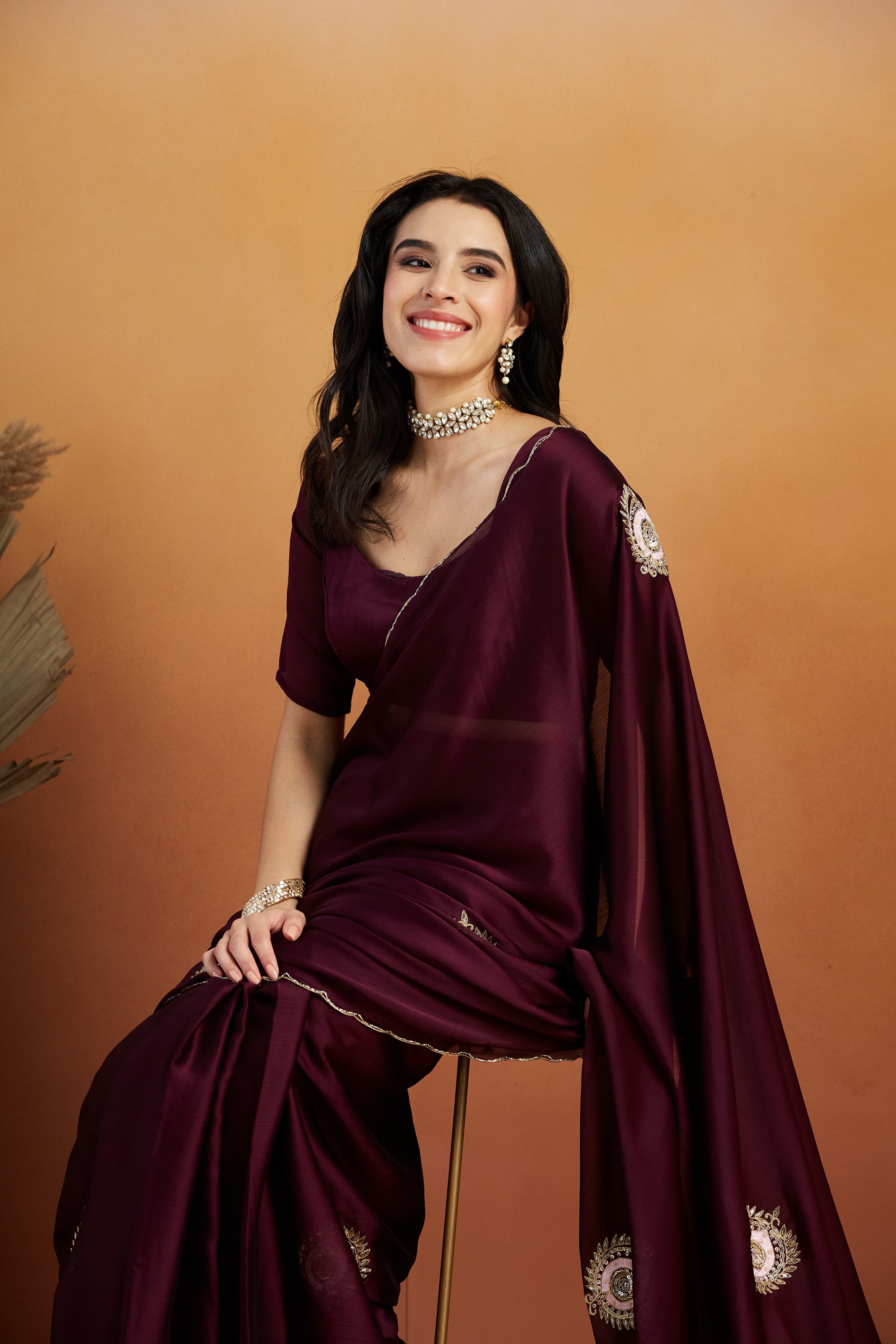 Khatali Work Butta Designer Cutwork Border Saree