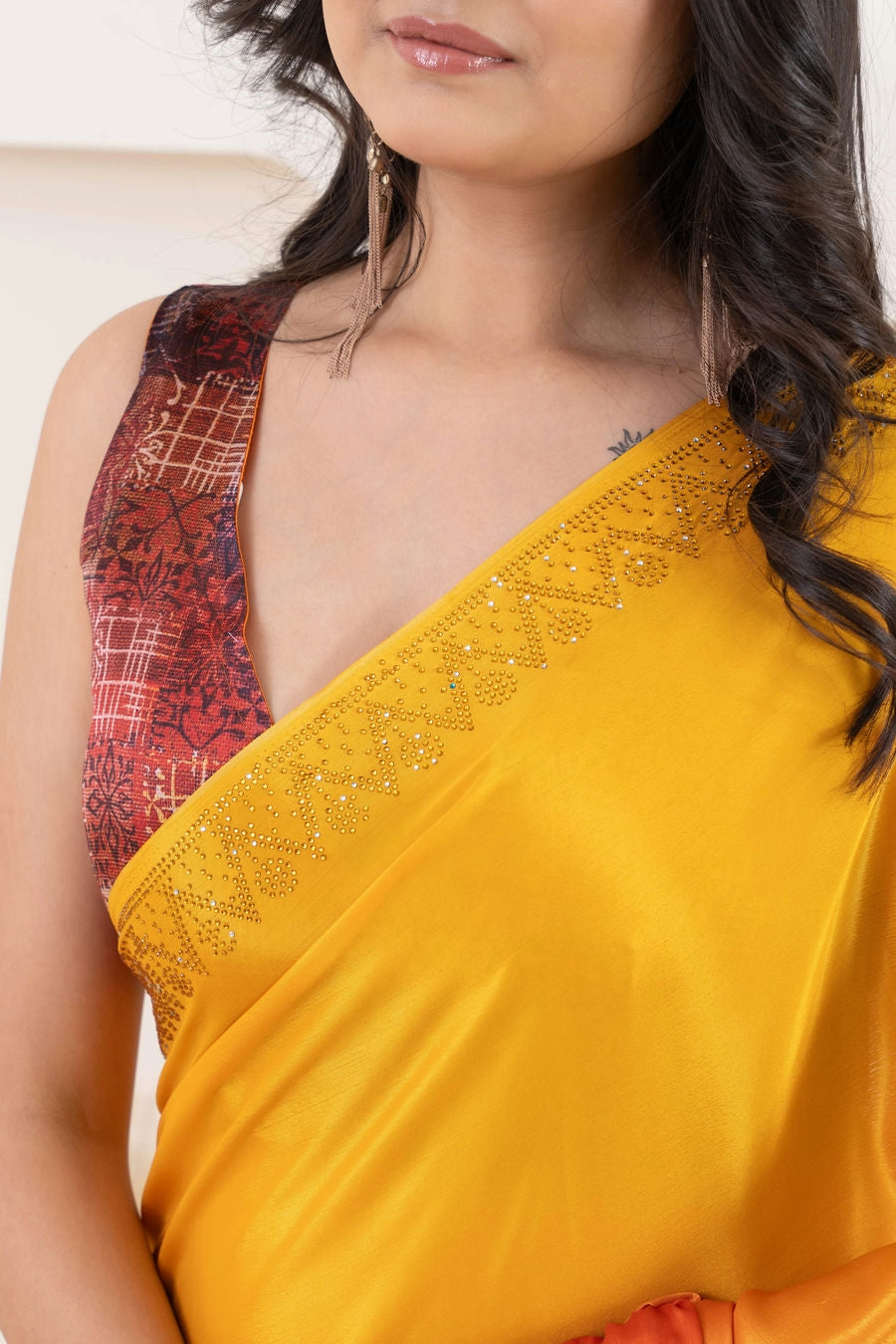 Ombre Yellow and Orange Embellished Swarovski Ready to Wear Saree