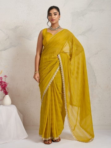 Yellow color Georgette Ready to Wear Saree