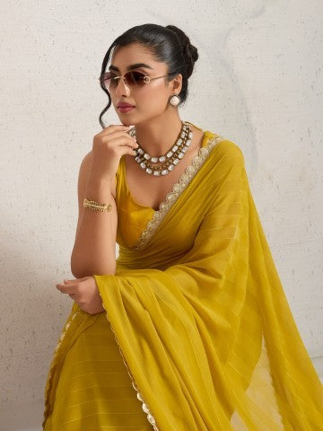 Yellow color Georgette Ready to Wear Saree