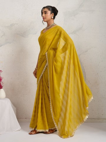 Yellow color Georgette Ready to Wear Saree
