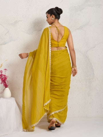 Yellow color Georgette Ready to Wear Saree