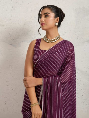 Purple Color Poly Georgette Ready to Wear Saree