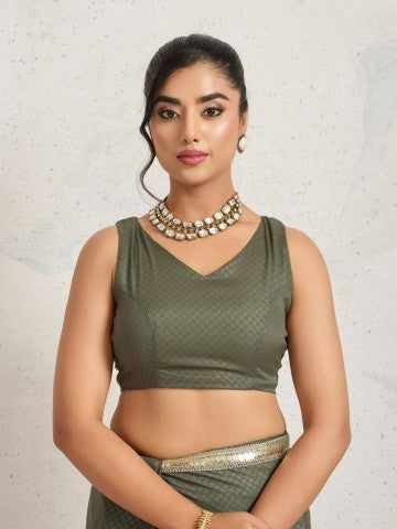 Olive Green Poly Georgette Party Wear Designer Saree