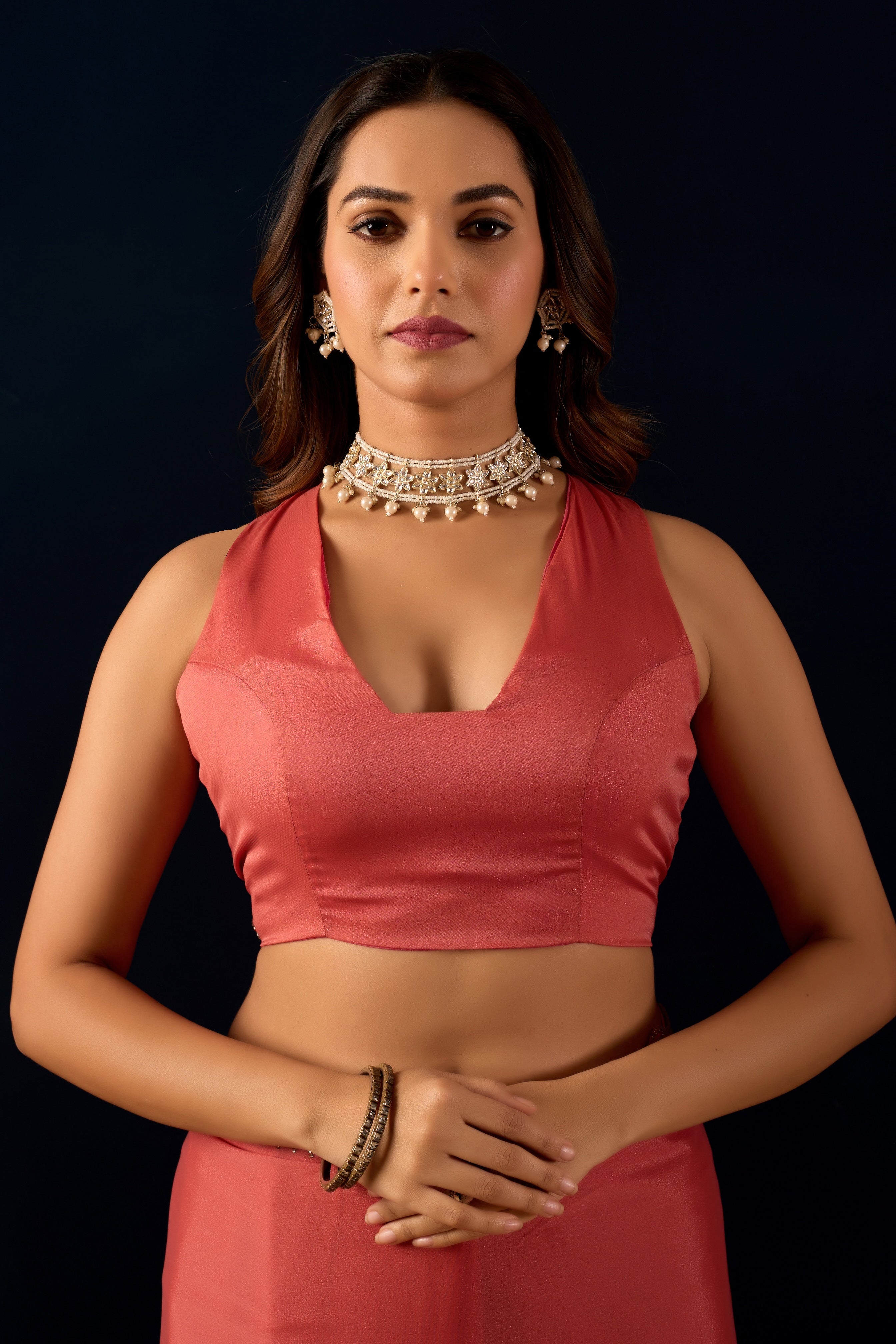 Shimmering Polly Georgette Saree with Designer Scalloped Borders .