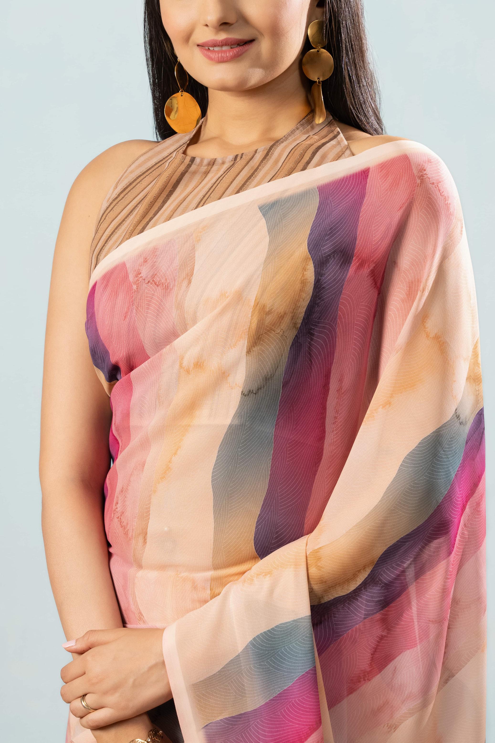 Rainbow Digital Printed Georgette ready to wear Saree