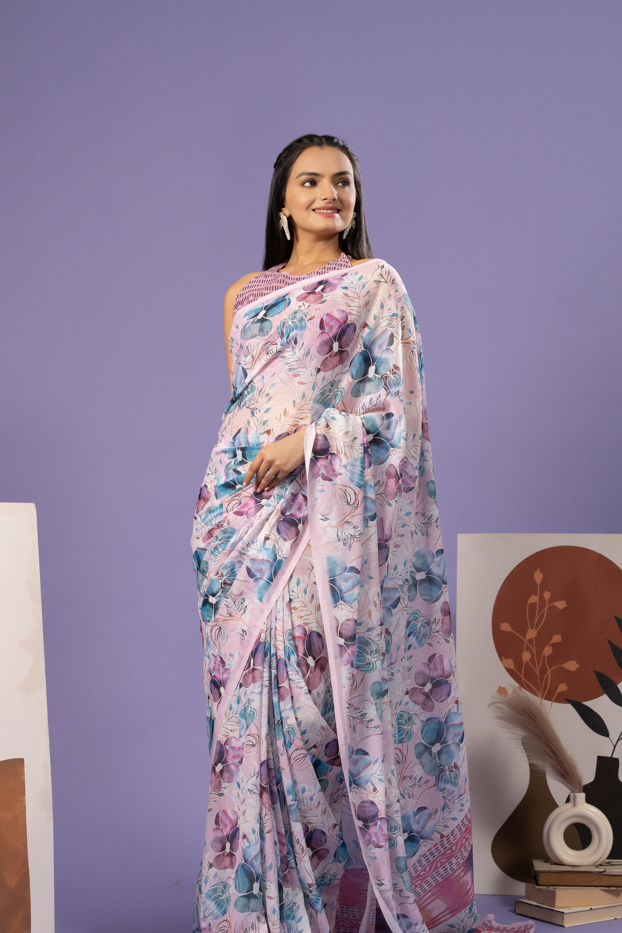 Digital Floral Printed Georgette Saree