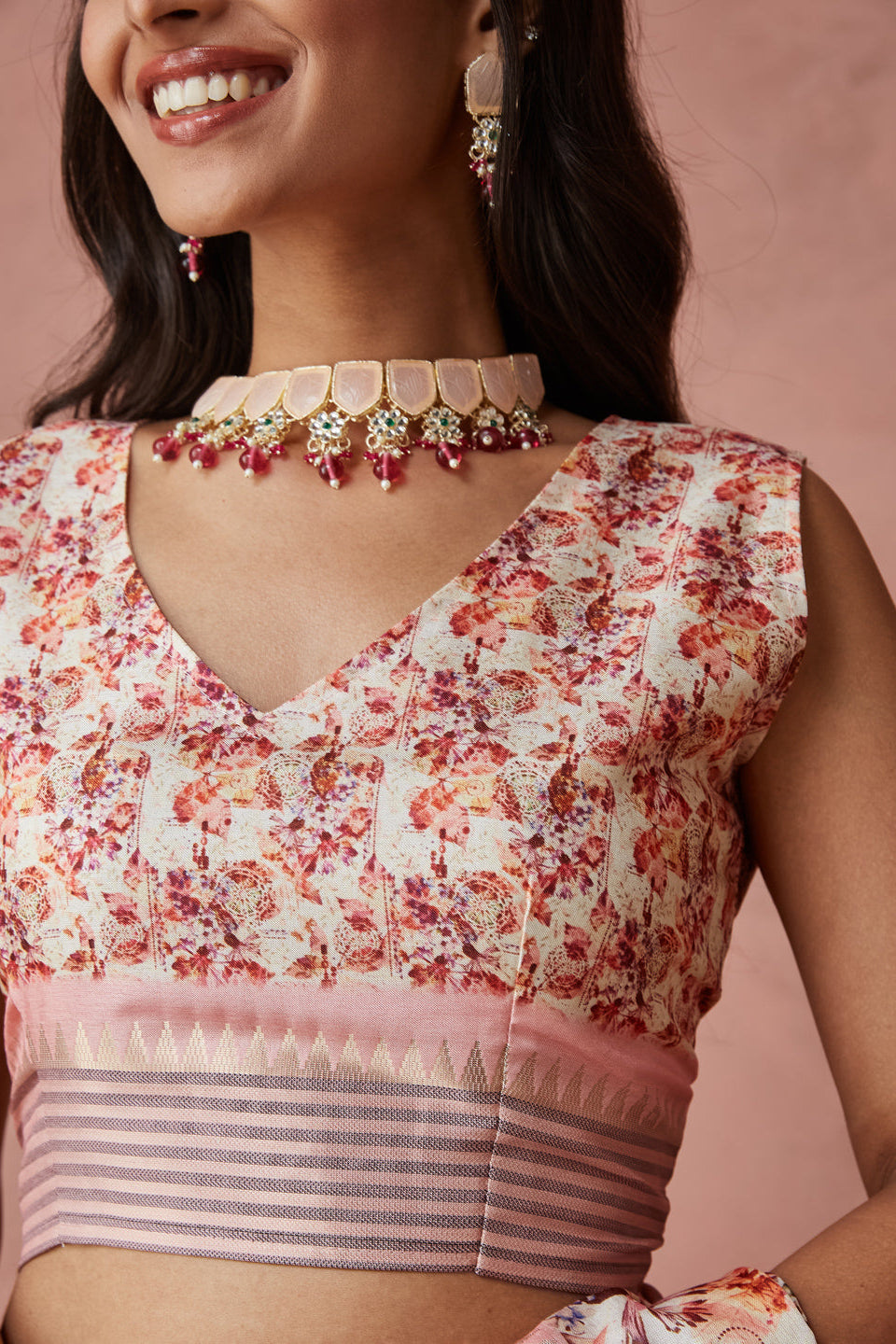 Pastel Floral Printed Manipuri Tussar Saree