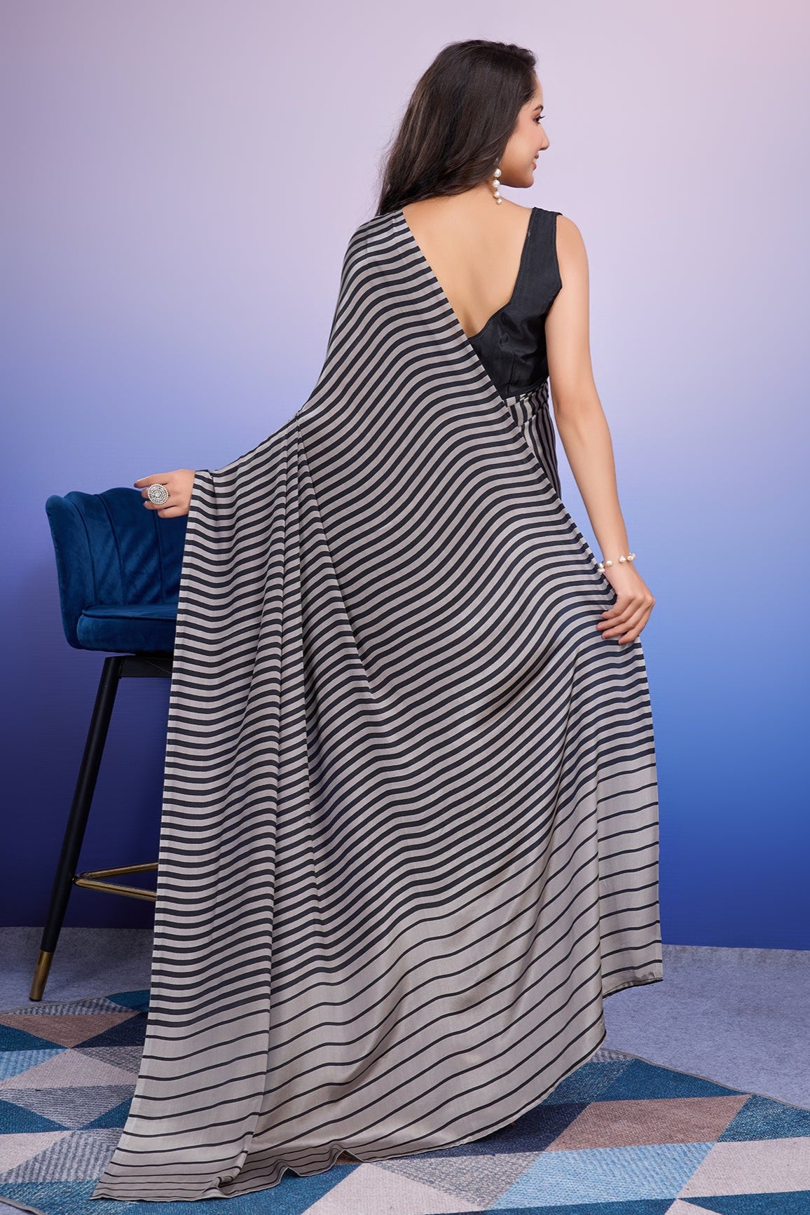 RACHNA Striped Satin  Ready to Wear Saree